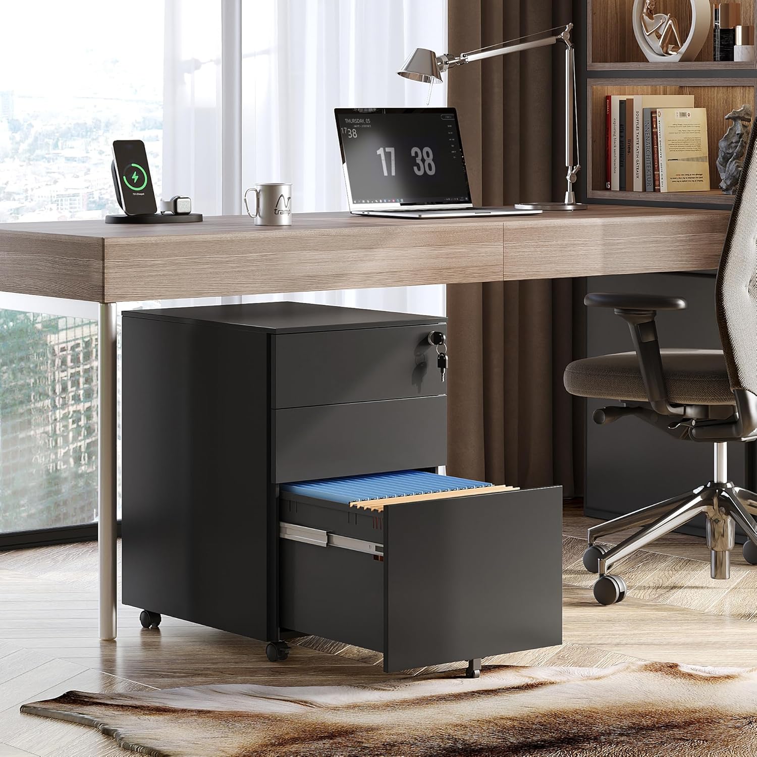 DEVAISE 3-Drawer Metal Rolling File Cabinet with Lock