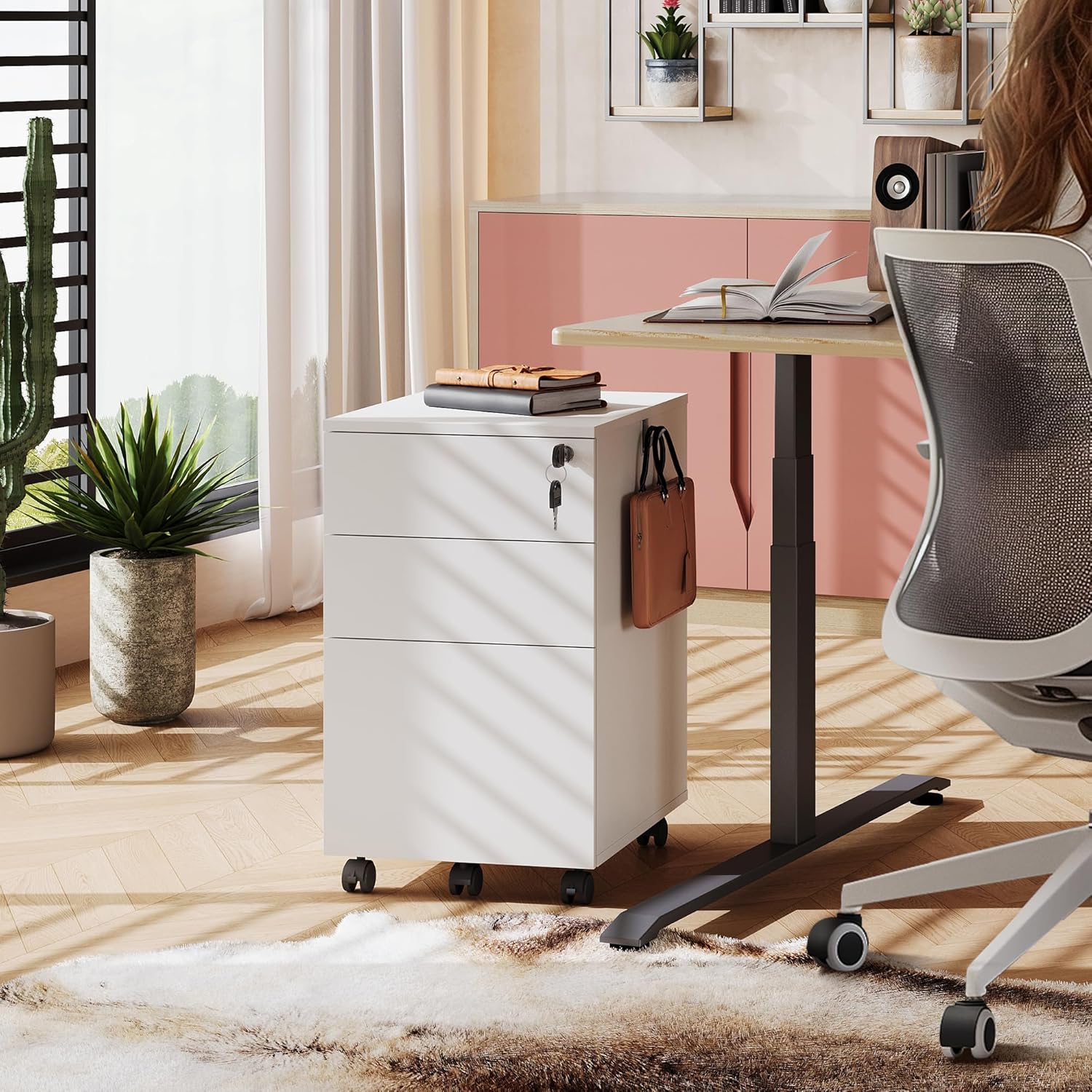 DEVAISE 3-Drawer Small Rolling Filing Cabinet with Lock in home office