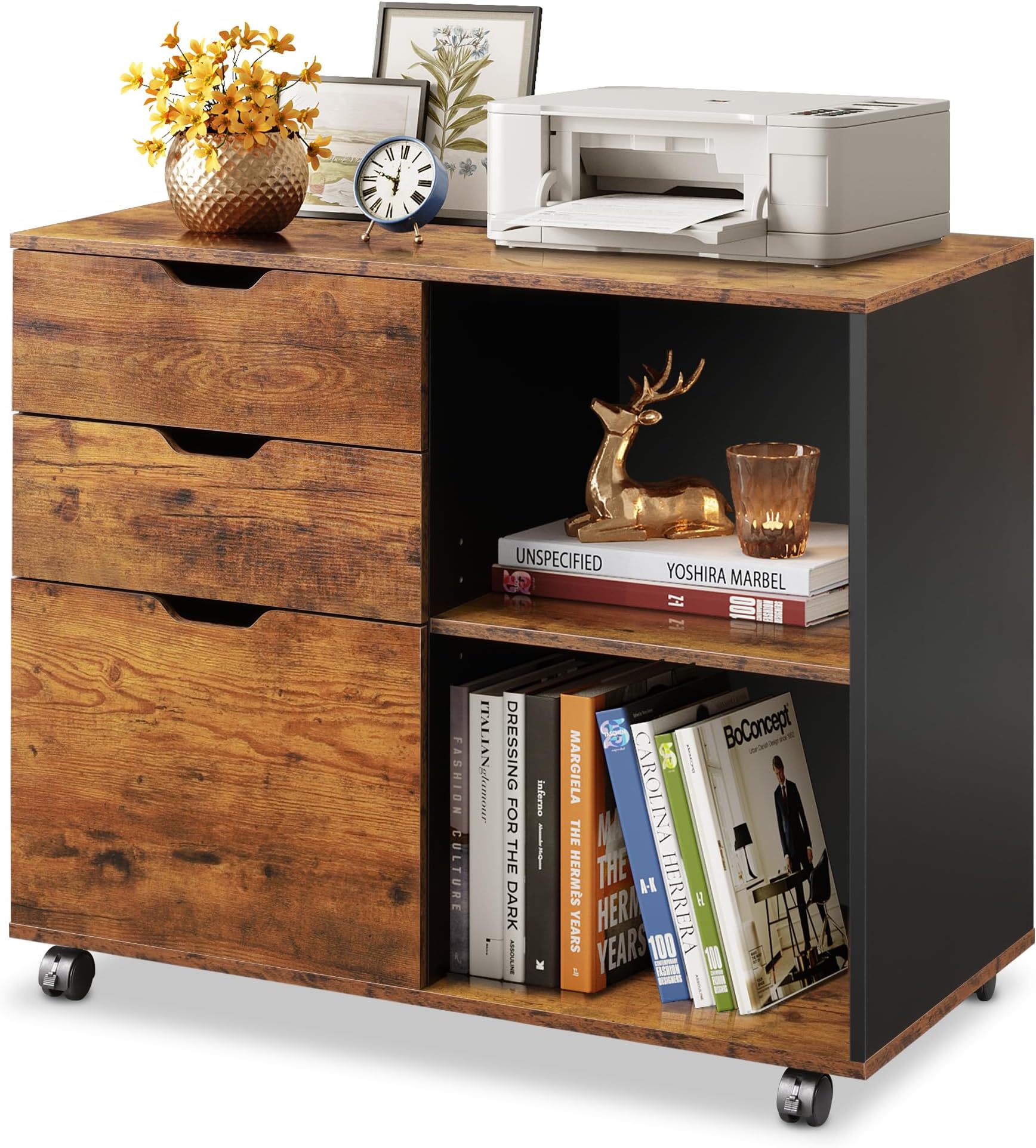 DEVAISE 3-Drawer Wood File Cabinet with 2 Open Shelves