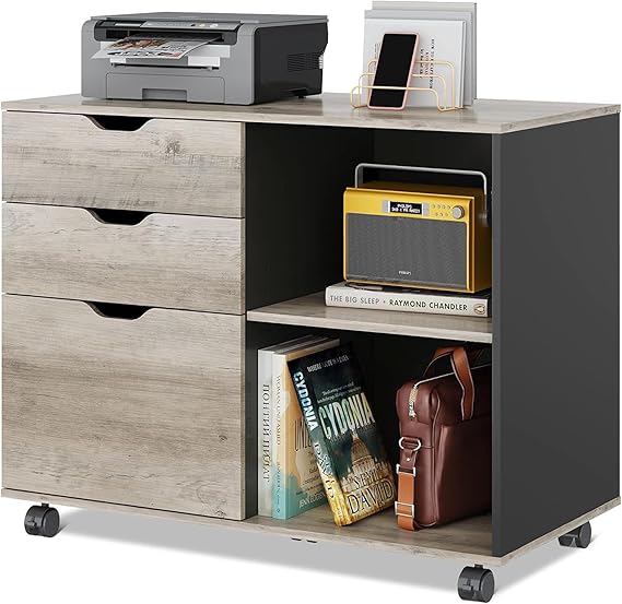 DEVAISE 3-Drawer Wood File Cabinet with 2 Open Shelves