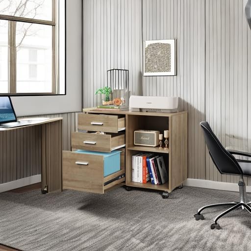 DEVAISE Upgraded 3-Drawer Wood Mobile Lateral File Cabinet