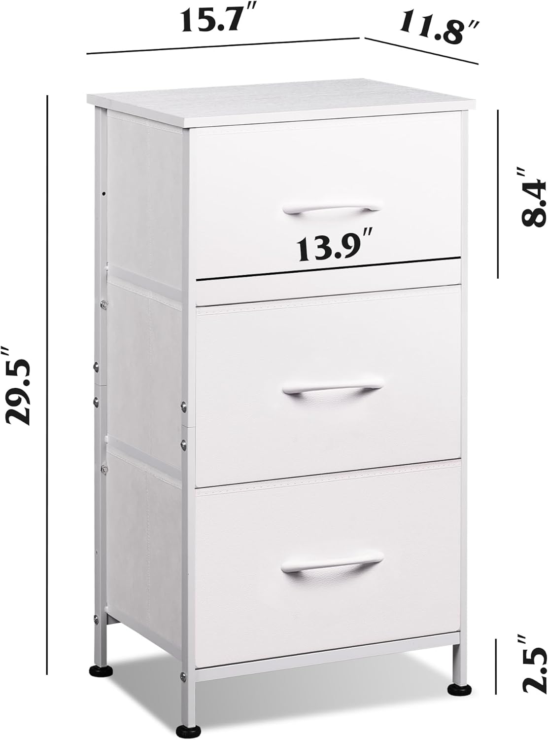WLIVE Minimalist 3-Drawer Fabric Storage Nightstand