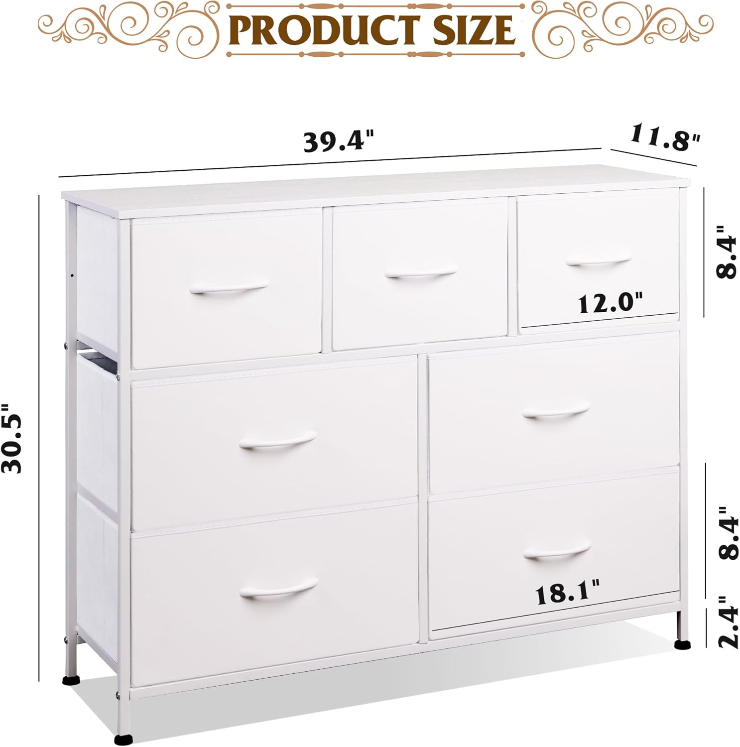 Size of WLIVE Minimalist Fabric 7-Drawer Large Storage Dresser TV Stand