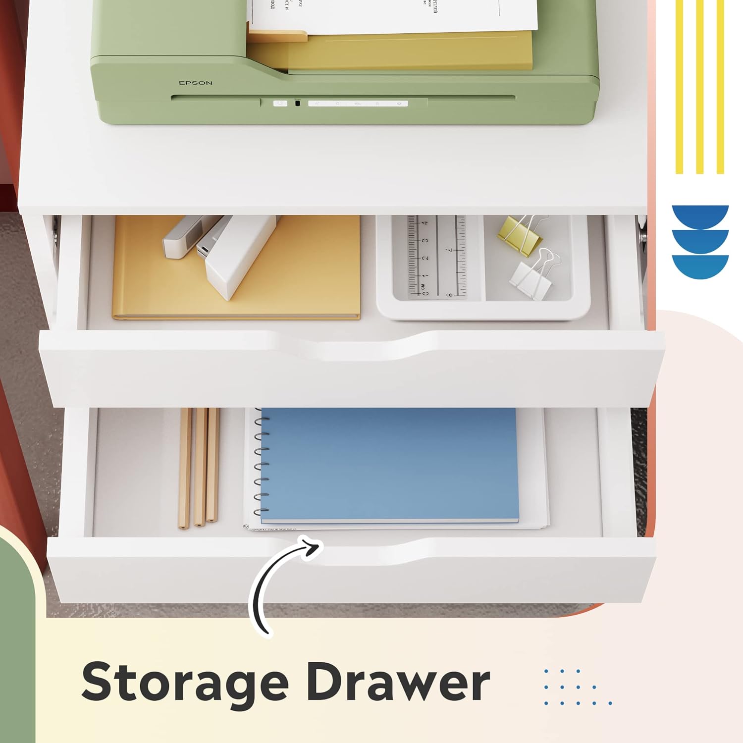 Drawer of 7-Drawer Modern Wood Storage Dresser & File Cabinet