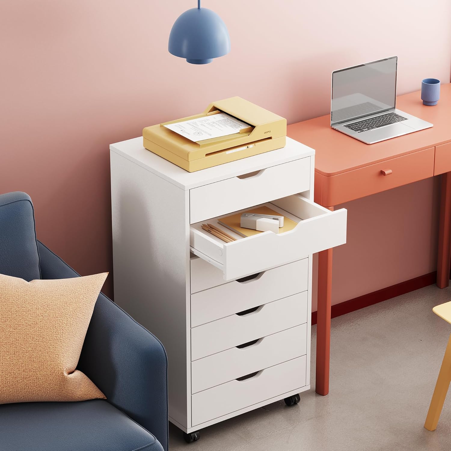7-Drawer Modern Wood Storage Dresser & File Cabinet
