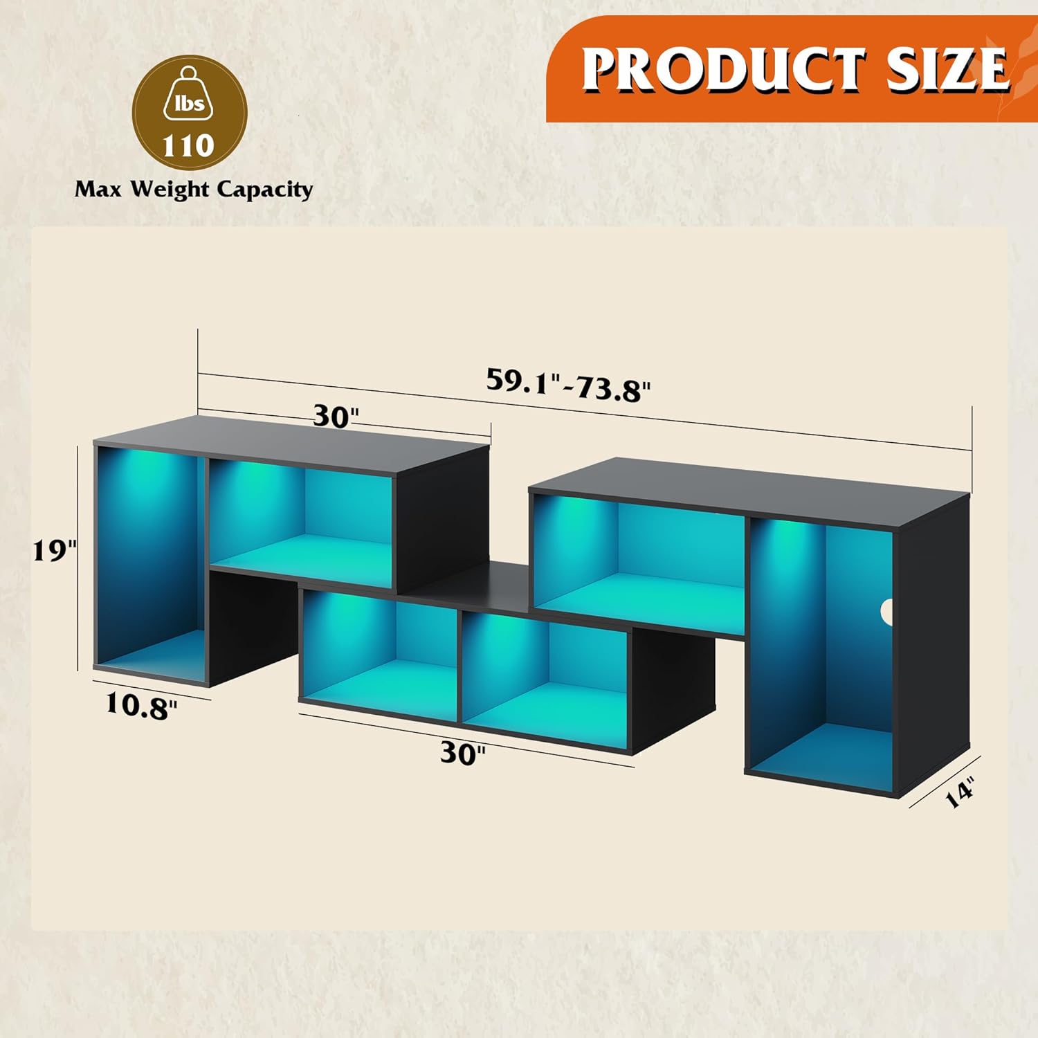 Size of WLIVE Modern 3 Pieces LED TV Stand with Storage for TVs up to 80