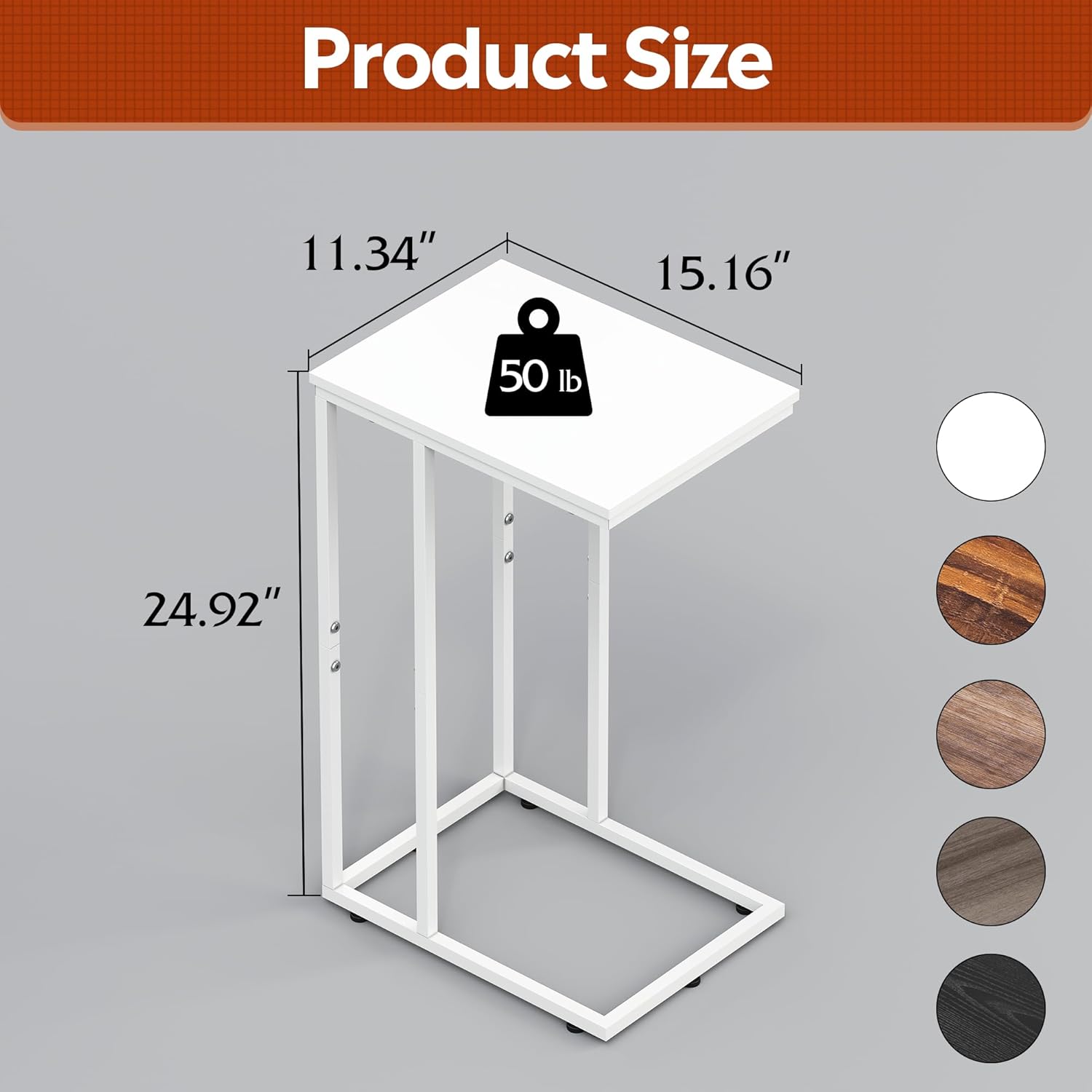 WLIVE Modern C Shaped Side Table Size