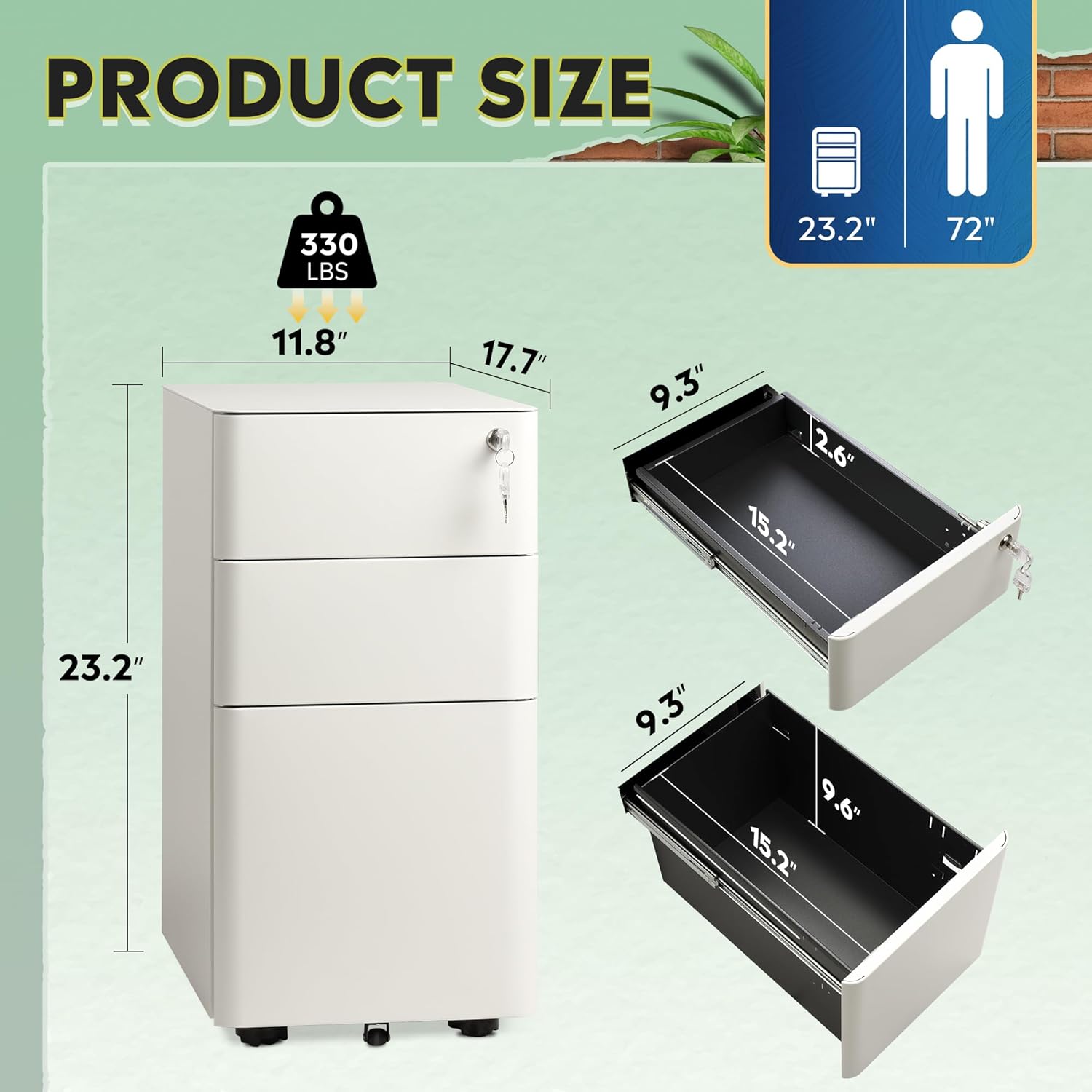 DEVAISE 3-Drawer Slim Vertical File Cabinet