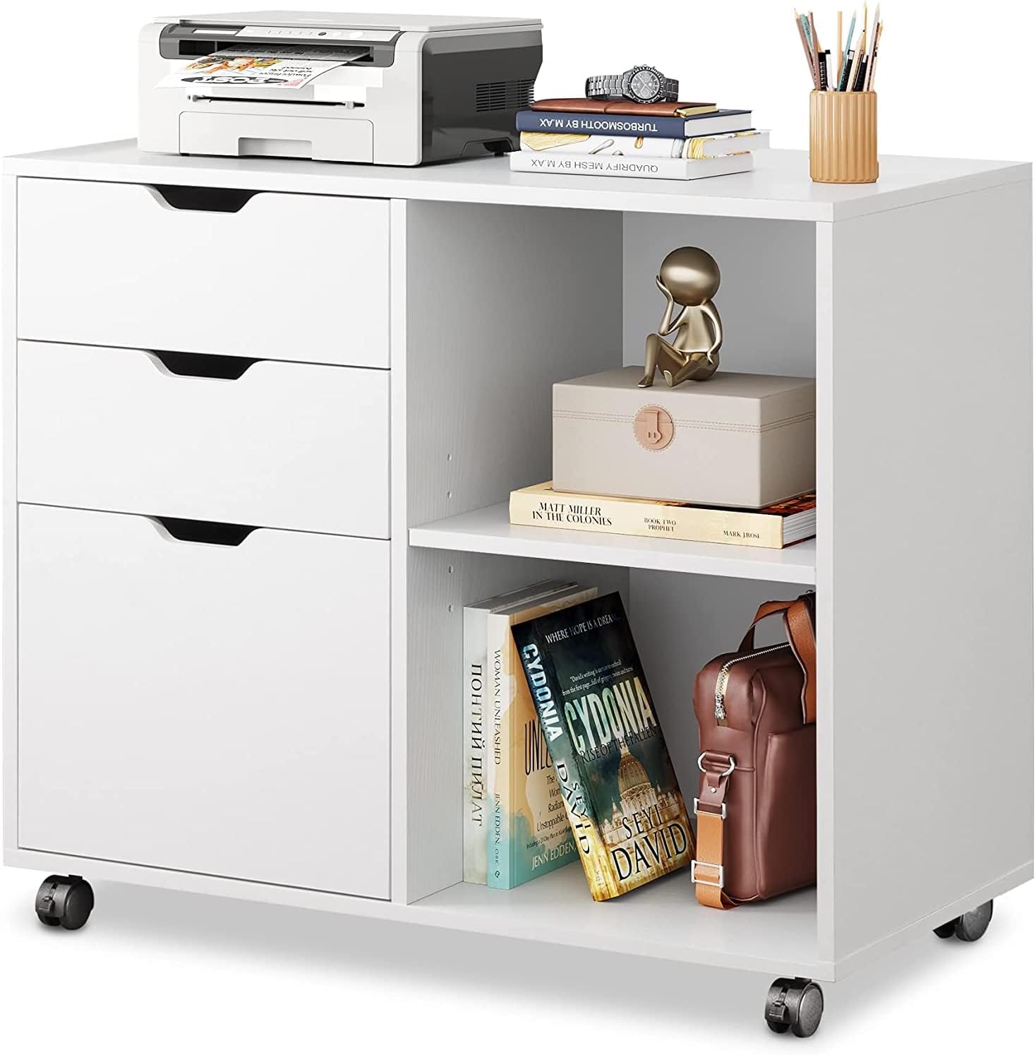 DEVAISE 3-Drawer Wood File Cabinet with 2 Open Shelves