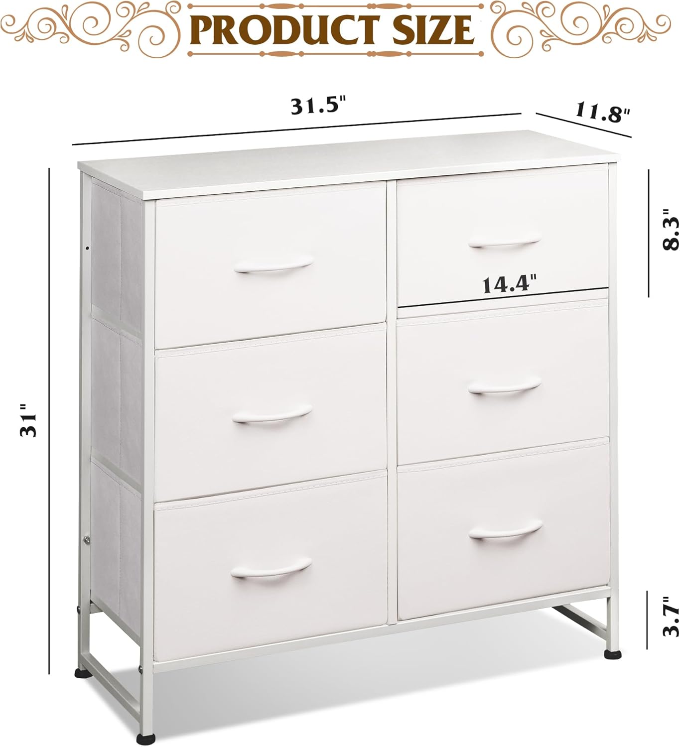 WLIVE White Minimalist Fabric 6-Drawer Double Storage Dresser Size