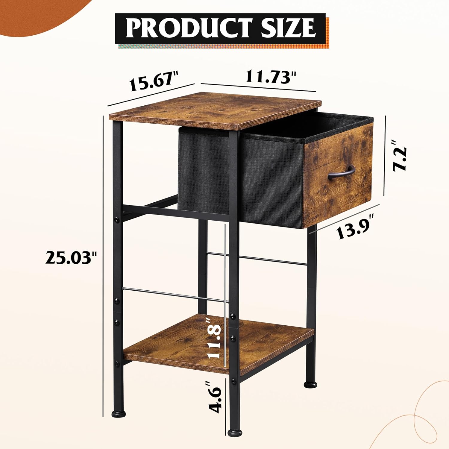 WLIVE Minimalist 1-Drawer Fabric Storage Nightstand
