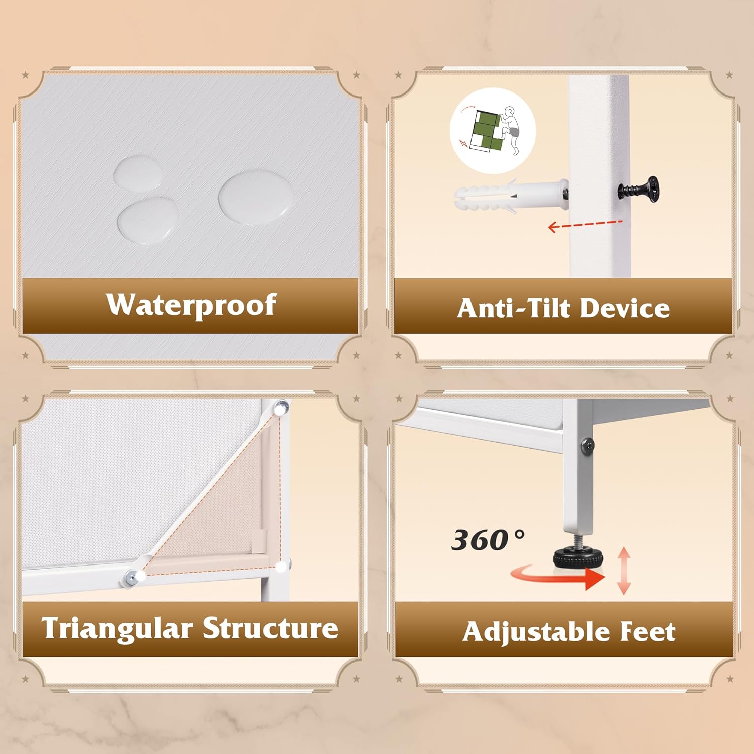 features of WLIVE 8-drawer fabric dresser with charging station and shelf
