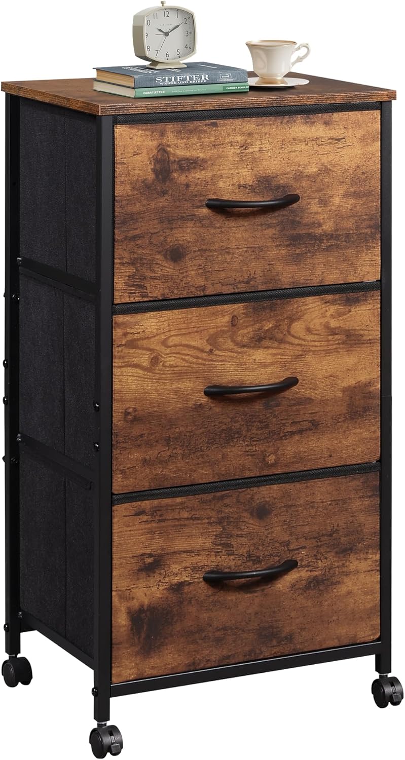 WLIVE Minimalist 3-Drawer Fabric Storage Nightstand