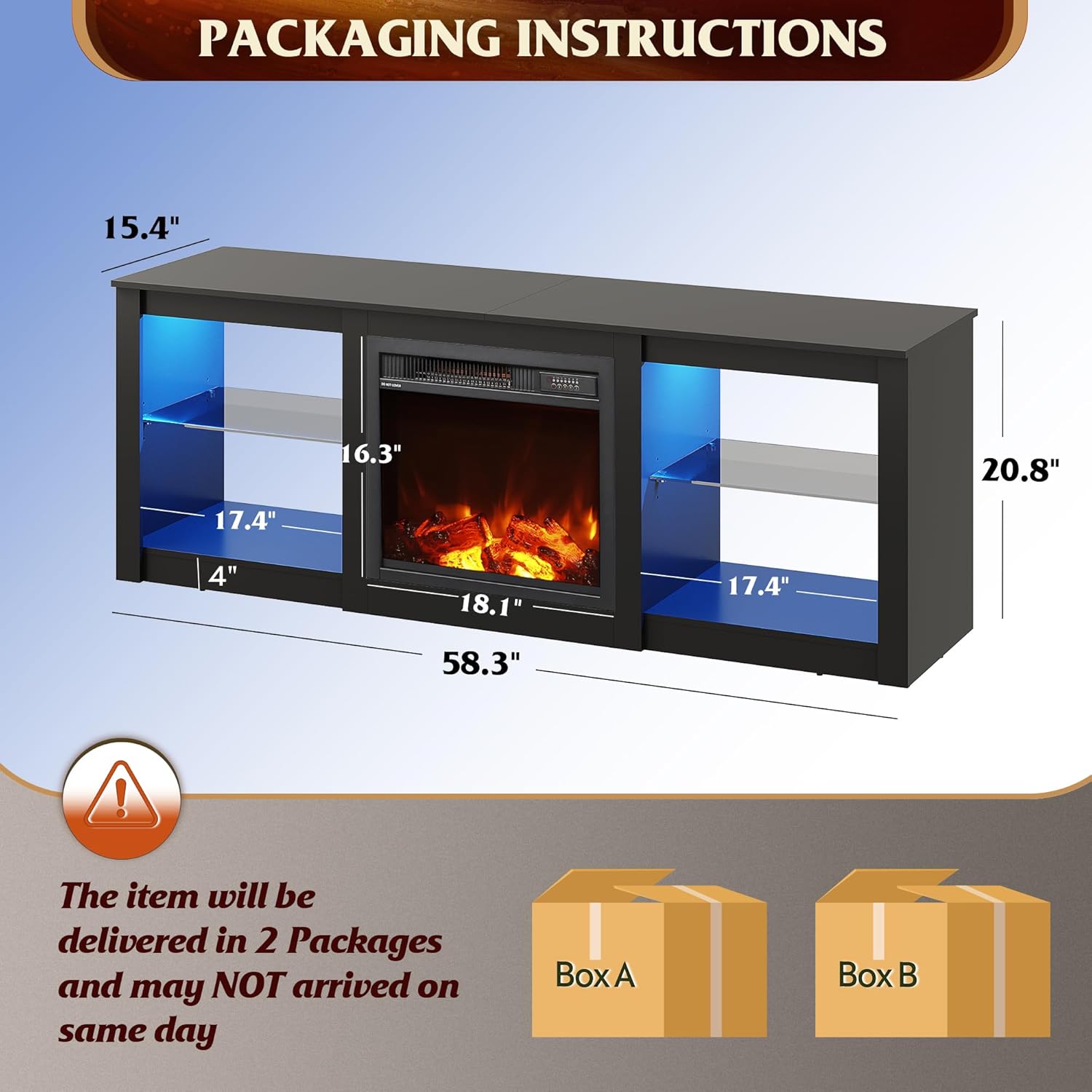 WLIVE Modern 58" Entertainment Center with Fireplace