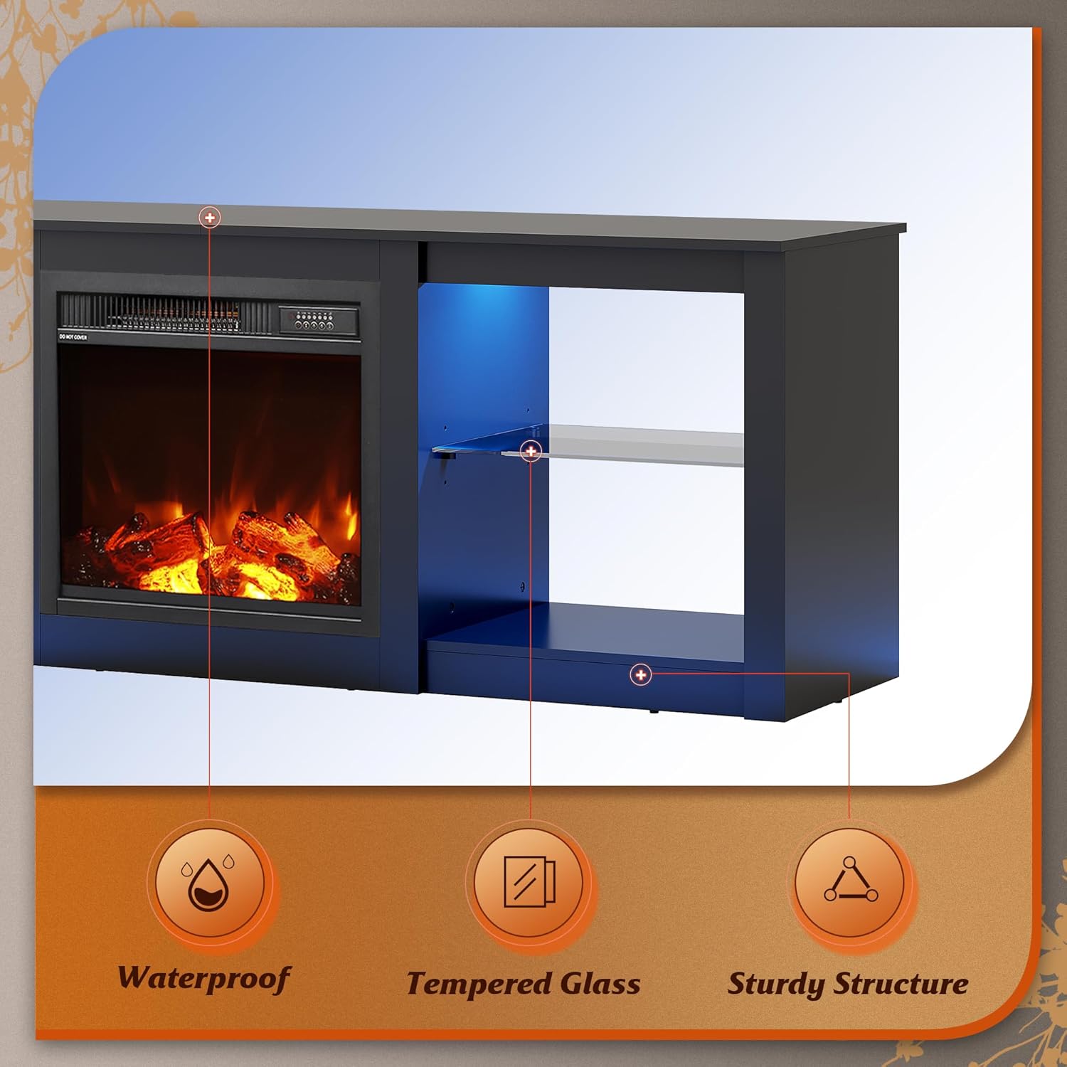 WLIVE Modern 58" Entertainment Center with Fireplace