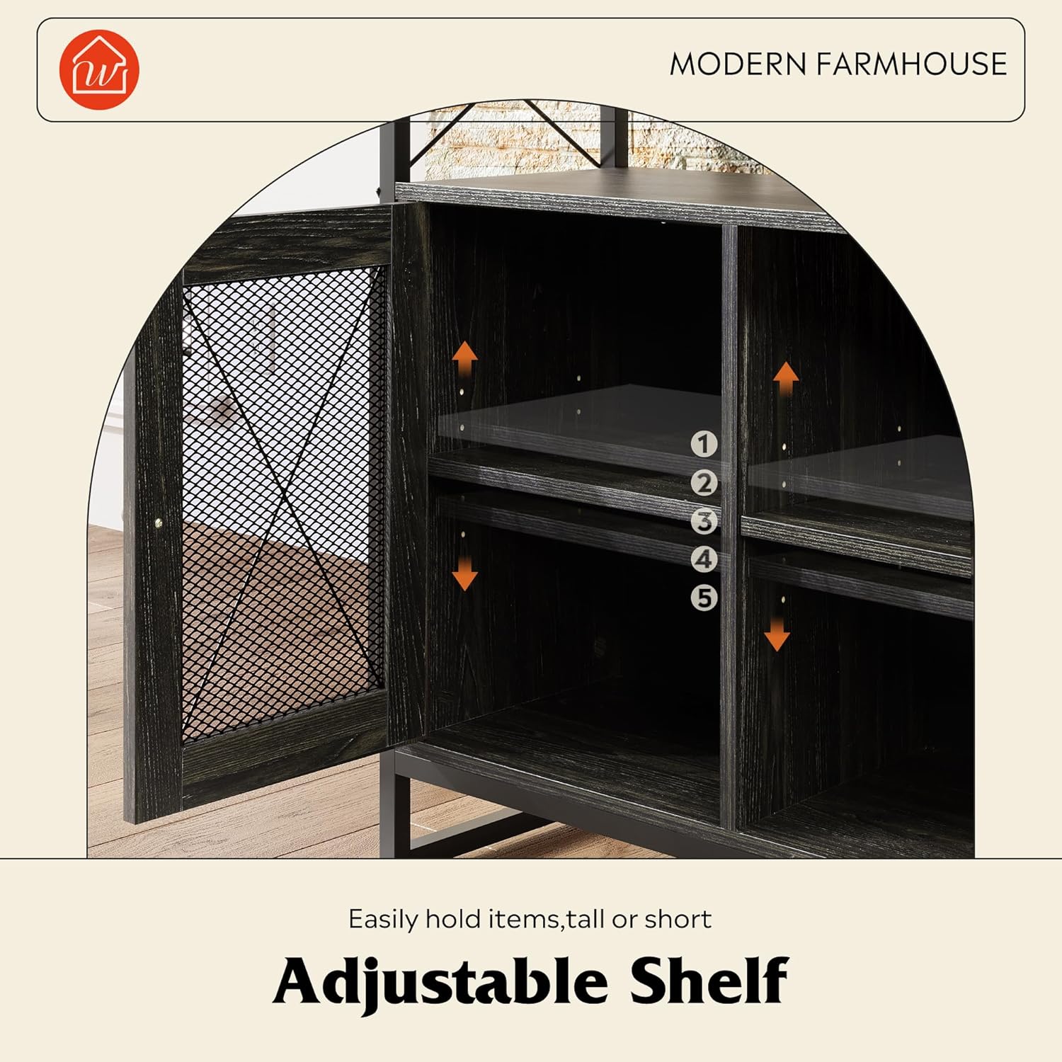 WLIVE Tall Farmhouse Industrial TV Stand Cabinet with Adjustable Shelf