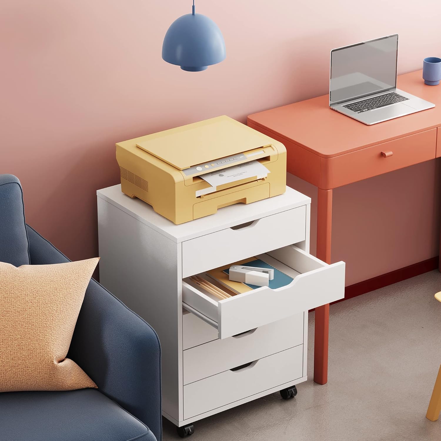 DEVAISE 5-Drawer Modern Wood Storage Dresser & File Cabinet
