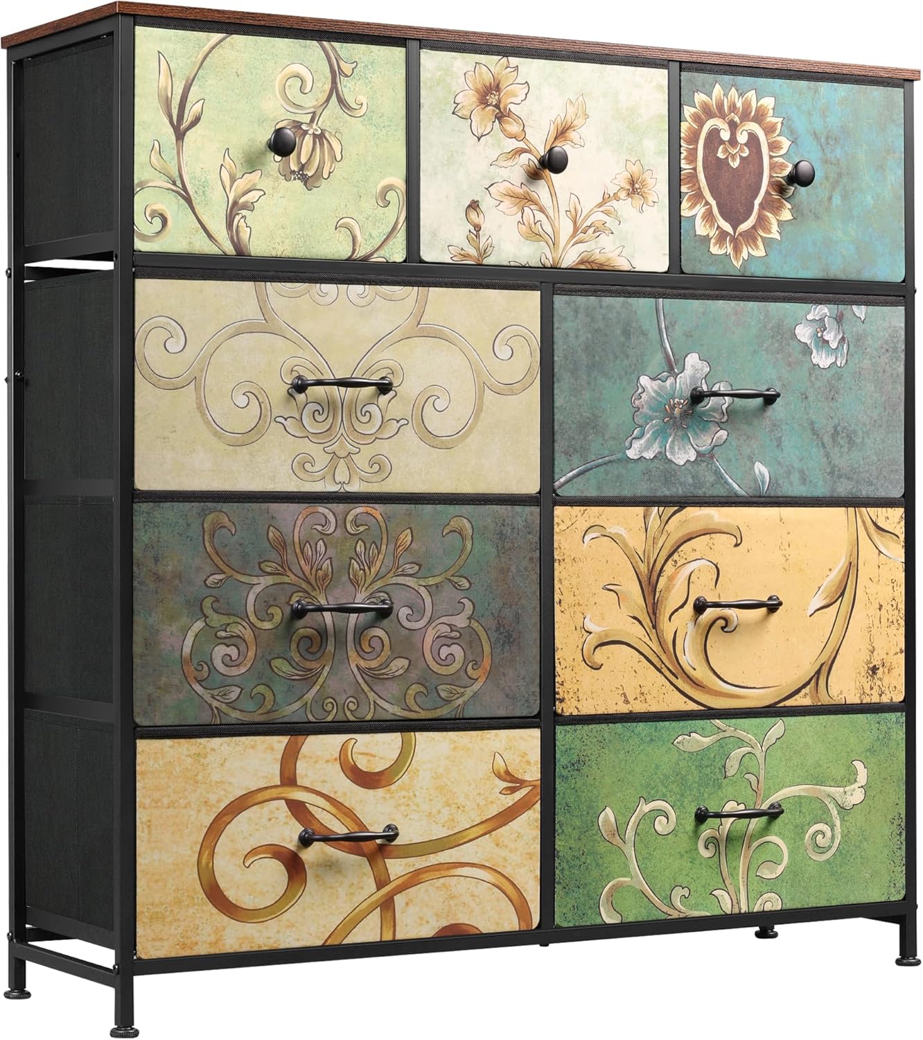 WLIVE Minimalist Tall 9-Drawer Storage Fabric Dresser