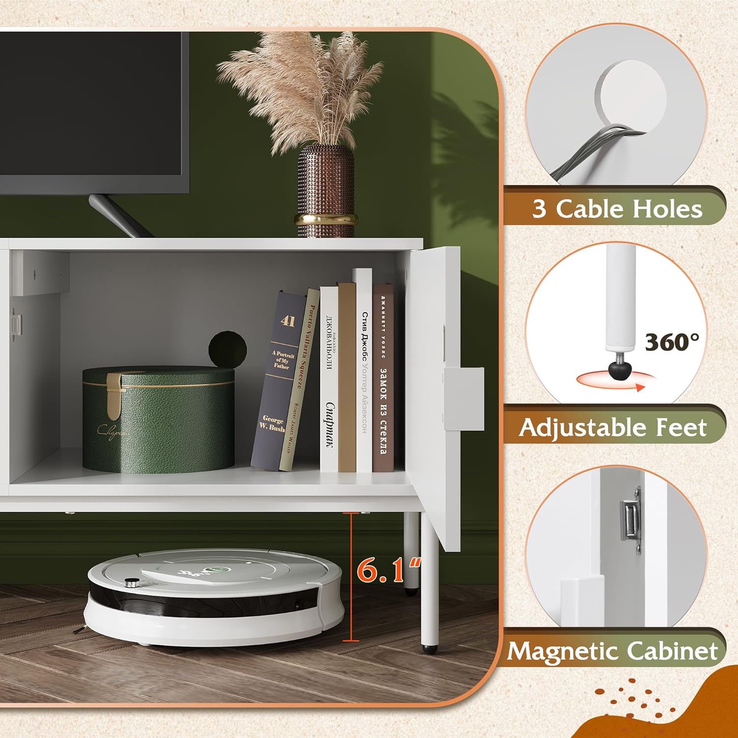 Features of WLIVE Mid Century Modern TV Stand with Metal Legs for 65 inch TV