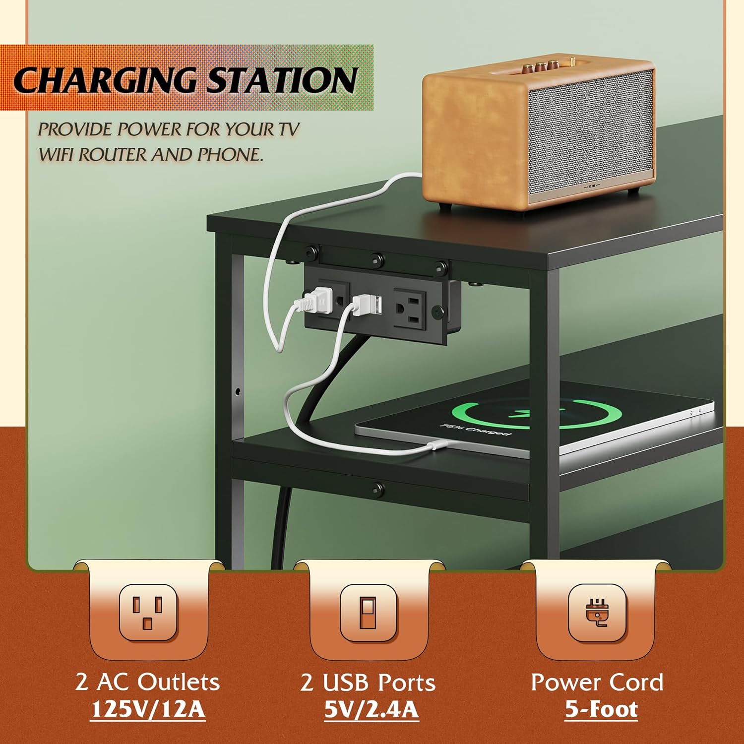 WLIVE Minimalist 6-Drawer LED Large Storage Fabric Dresser TV Stand with Power Outlets