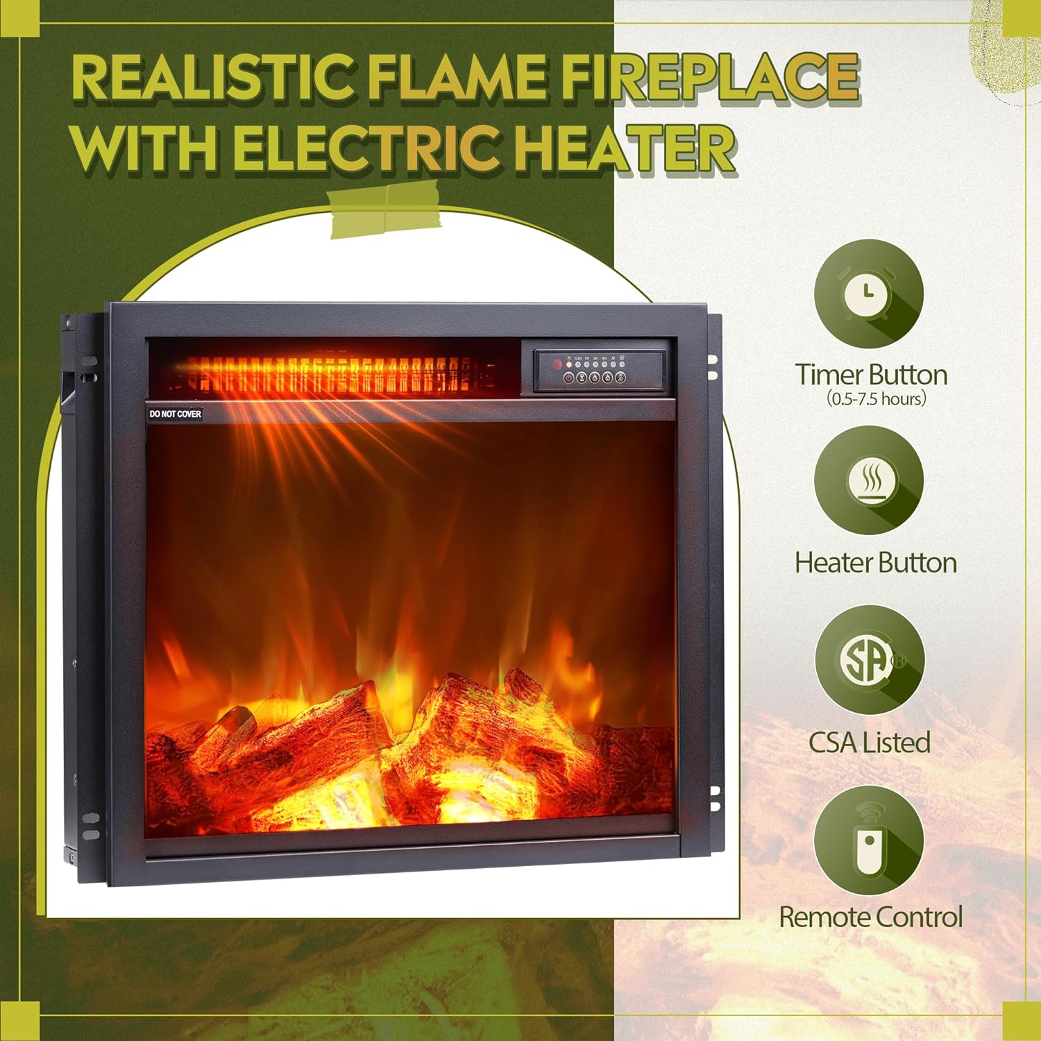 WLIVE Farmhouse TV Console with 18 Inch Electric Fireplace