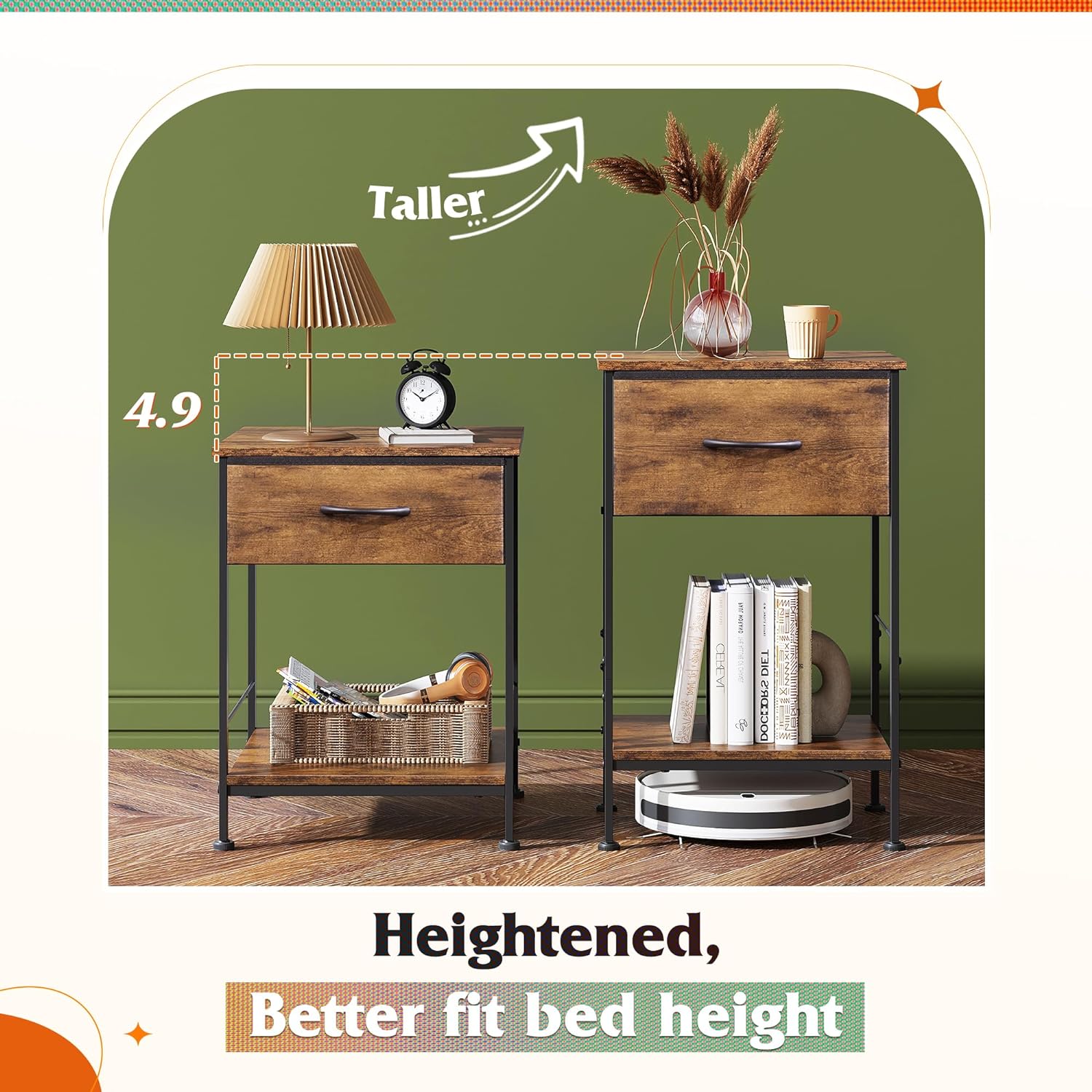WLIVE Minimalist 1-Drawer Fabric Storage Nightstand