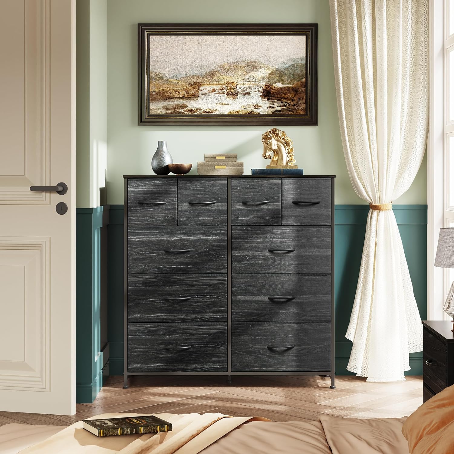 WLIVE 10-drawer large storage fabric dresser in bedroom