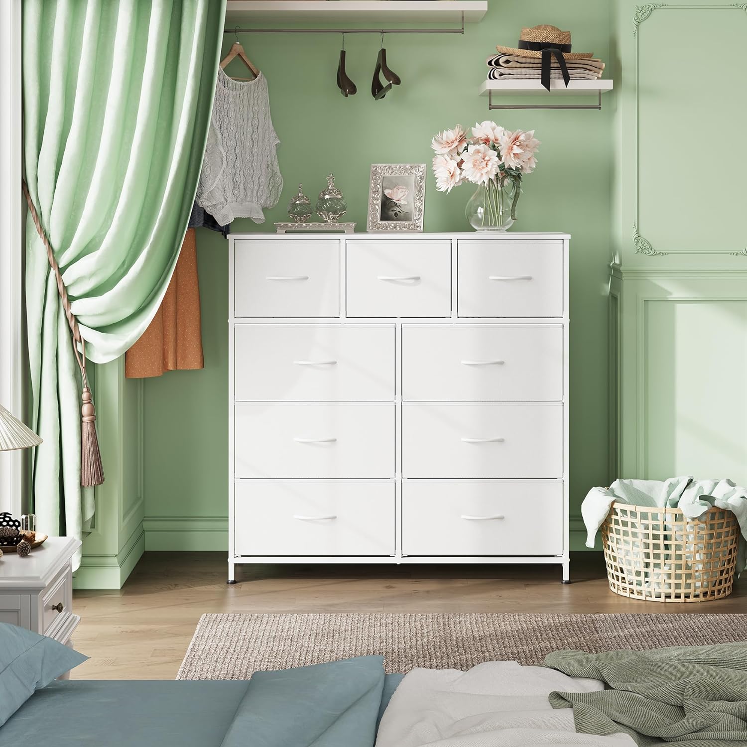 WLIVE Minimalist Tall 9-Drawer Storage Fabric Dresser
