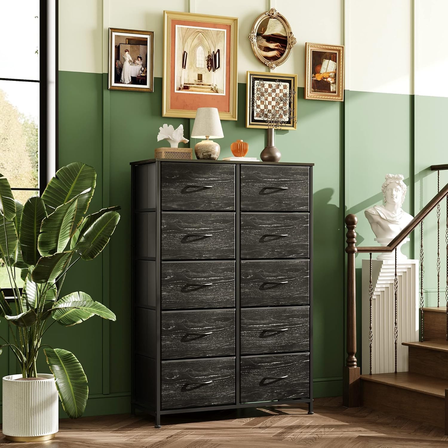 WLIVE Minimalist Tall 10-Drawer Storage Fabric Dresser in entryway