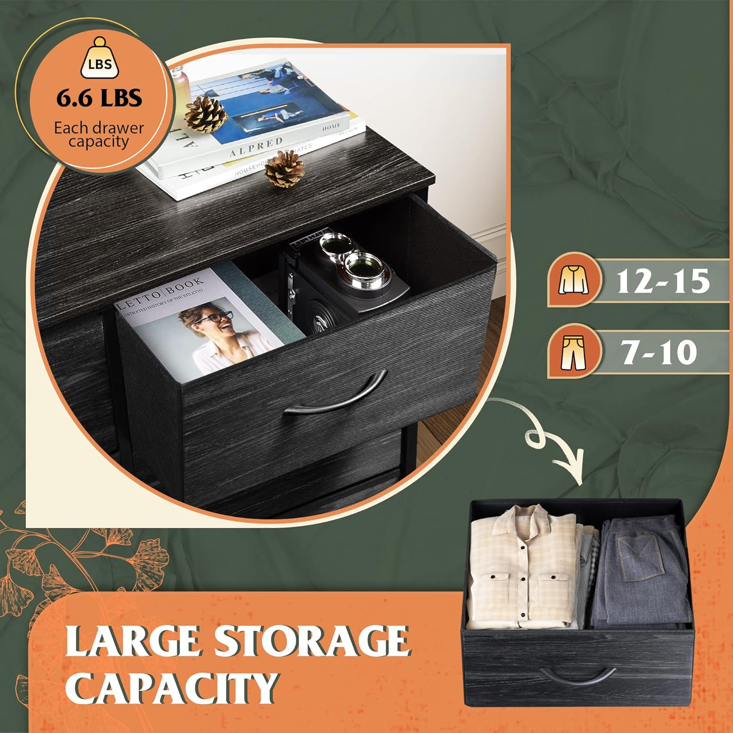 WLIVE Minimalist Tall 10-Drawer Storage Fabric Dresser Storage