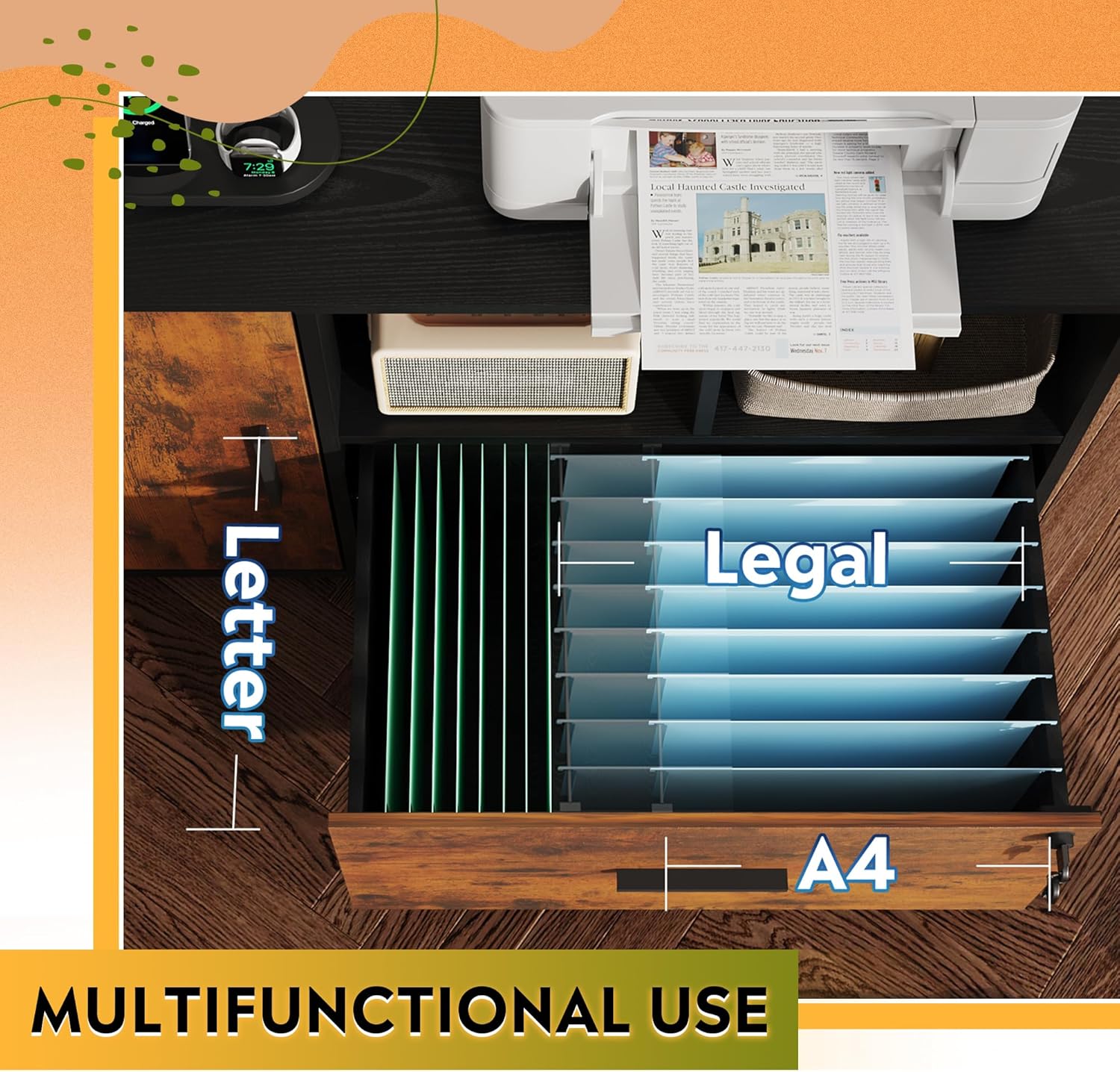 letter size of wood file cabinet