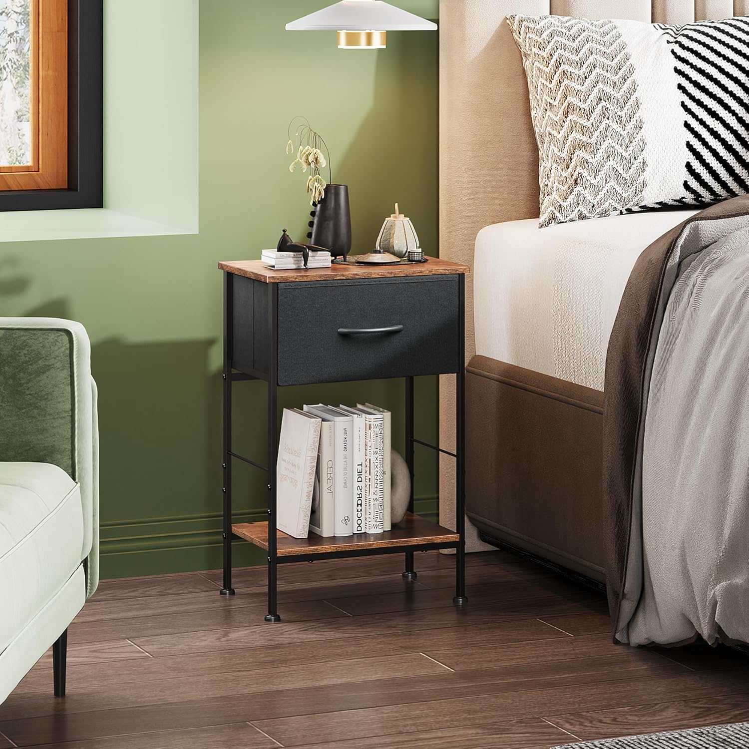 1-drawer fabric storage nightstand set of 2 in bedroom