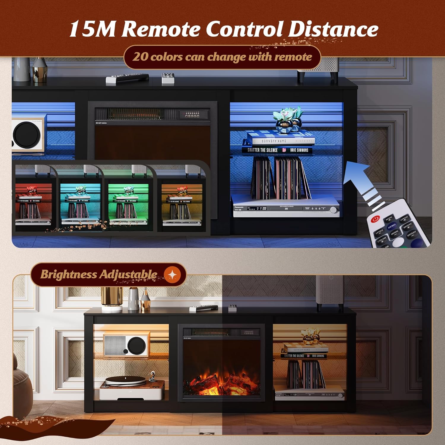 WLIVE Modern 58" Entertainment Center with Fireplace