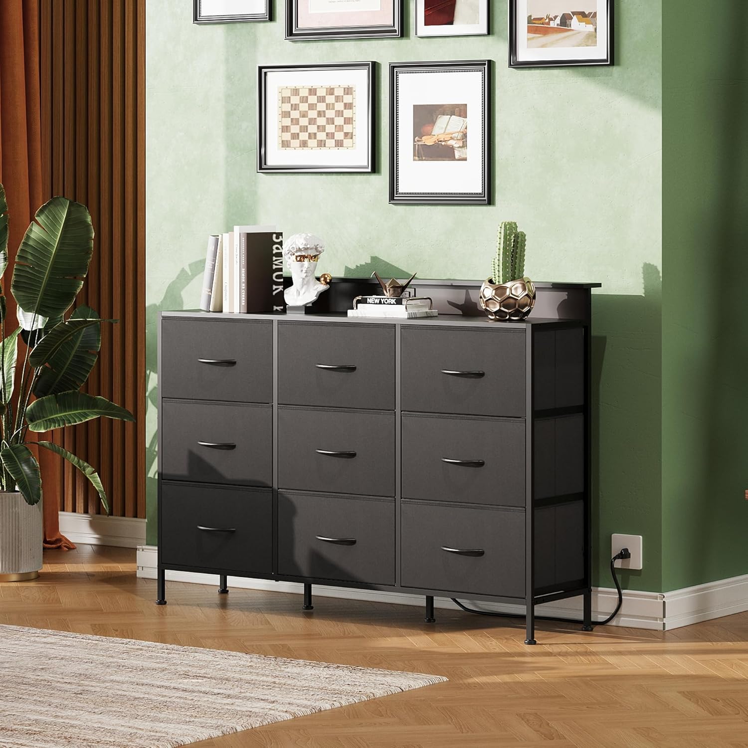 WLIVE 9 drawer LED fabric dresser TV stand with storage in living room