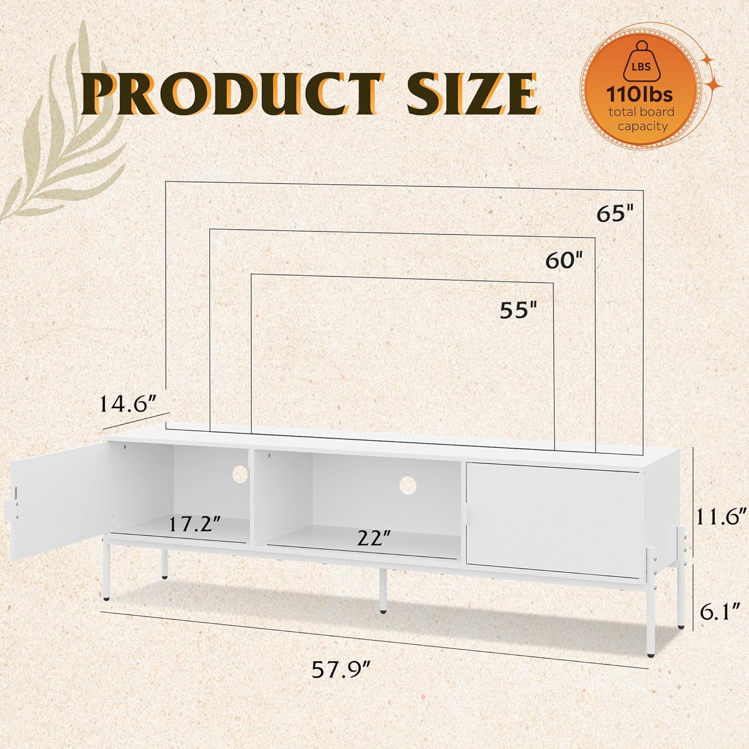 WLIVE Mid Century Modern TV Stand with Metal Legs for 65 inch TV Size