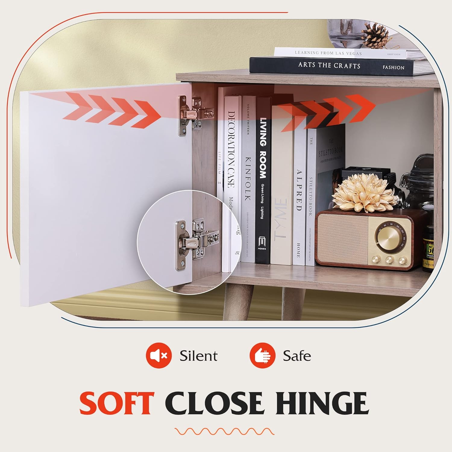 WLIVE Mid Century Modern TV Stand with Soft close hinge