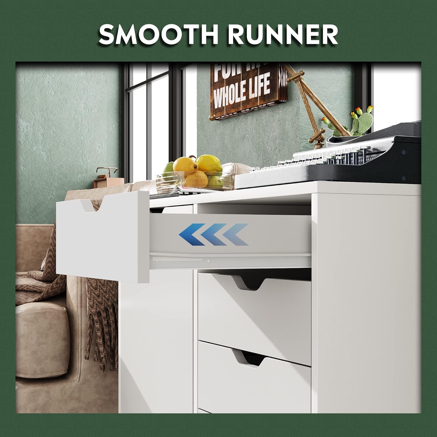5-Drawer Wood Mobile Storage Cabinet with Door