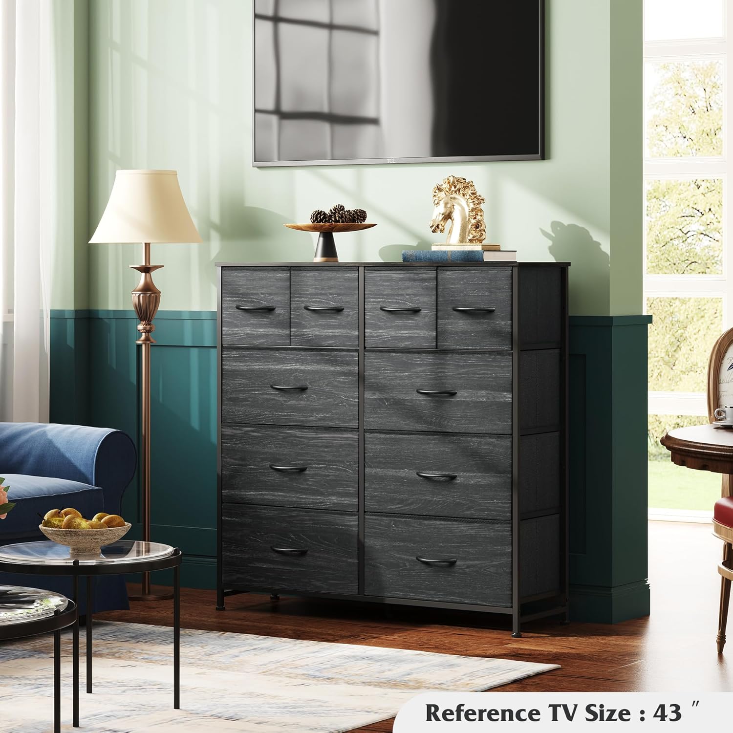 WLIVE 10-drawer large storage fabric dresser in living room