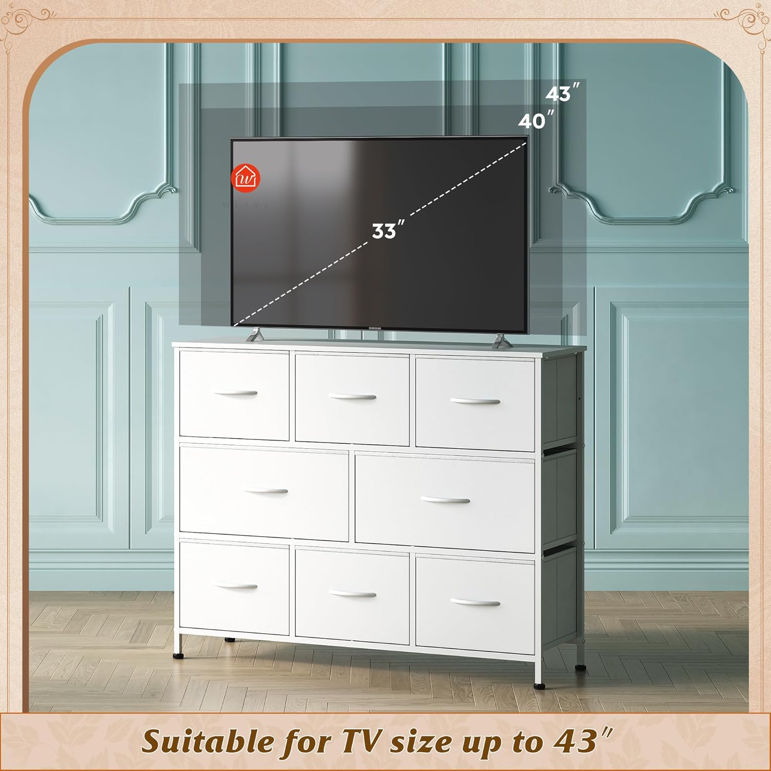WLIVE Minimalist 8-Drawer Large Storage Fabric Dresser with TV up to 43