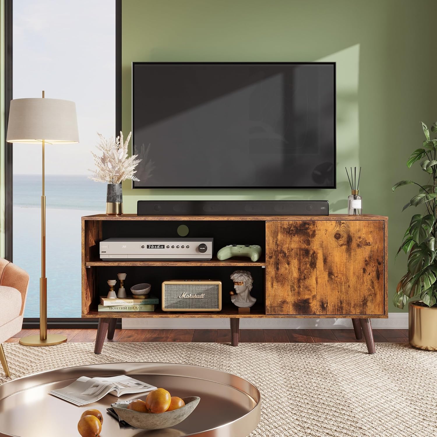 WLIVE Mid Century Modern TV Stand with Storage for 55 Inch TV in Living Room