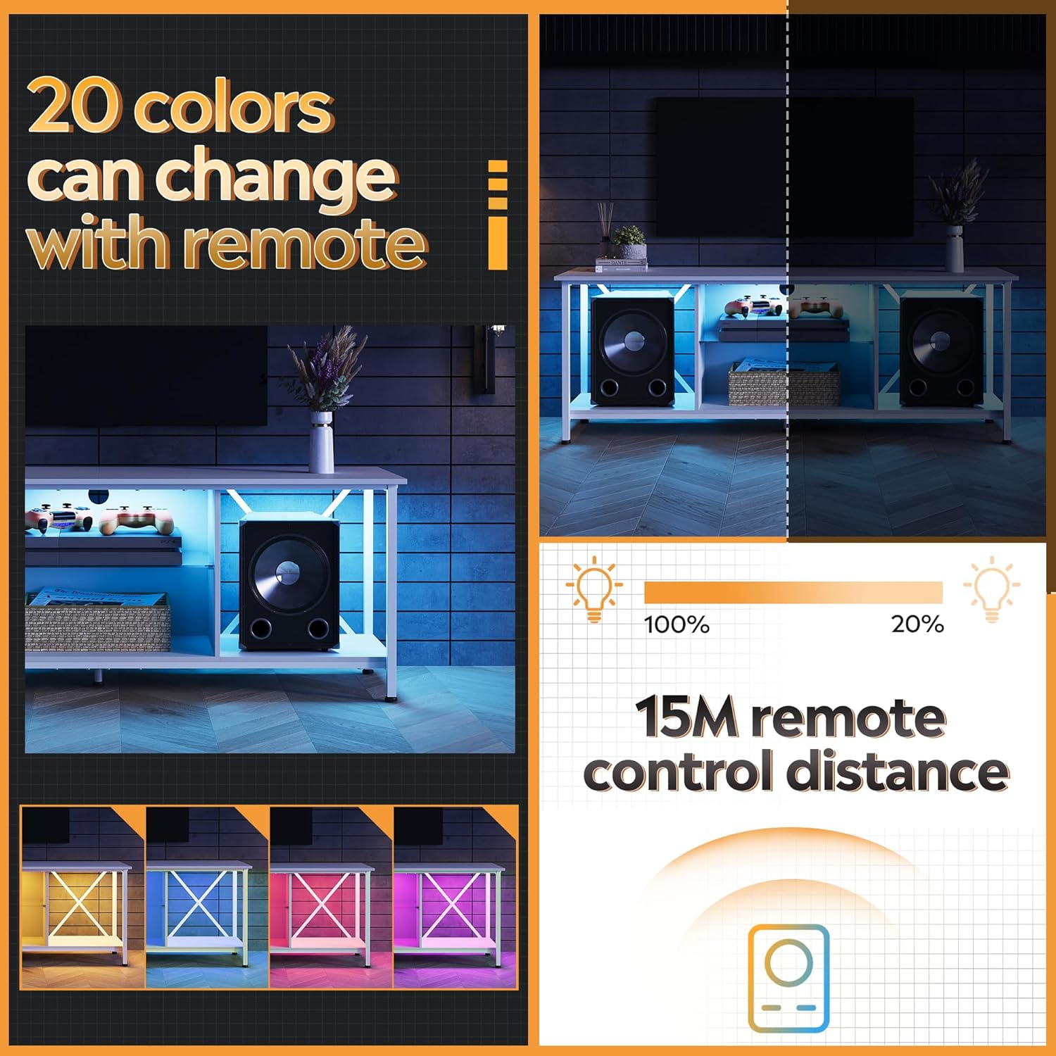 WLIVE Industrial TV Stand with 20-Color LED Light Control