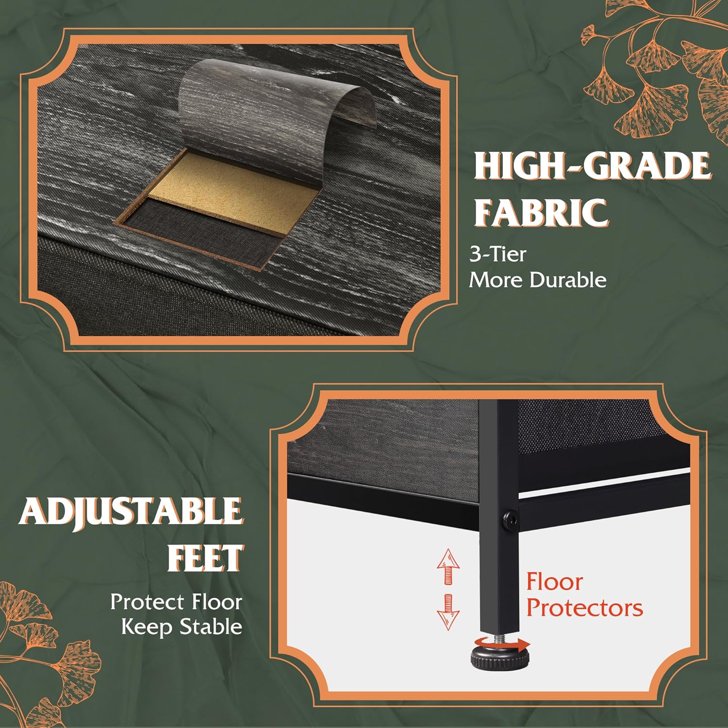 WLIVE Minimalist Tall 10-Drawer Storage Fabric Dresser Fabric and Feet