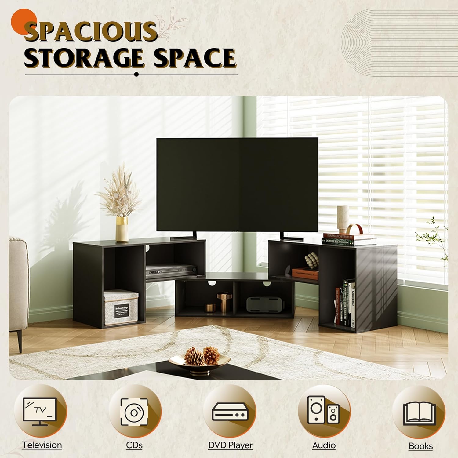 WLIVE Modern 3 Pieces LED TV Stand with Storage for TVs up to 80