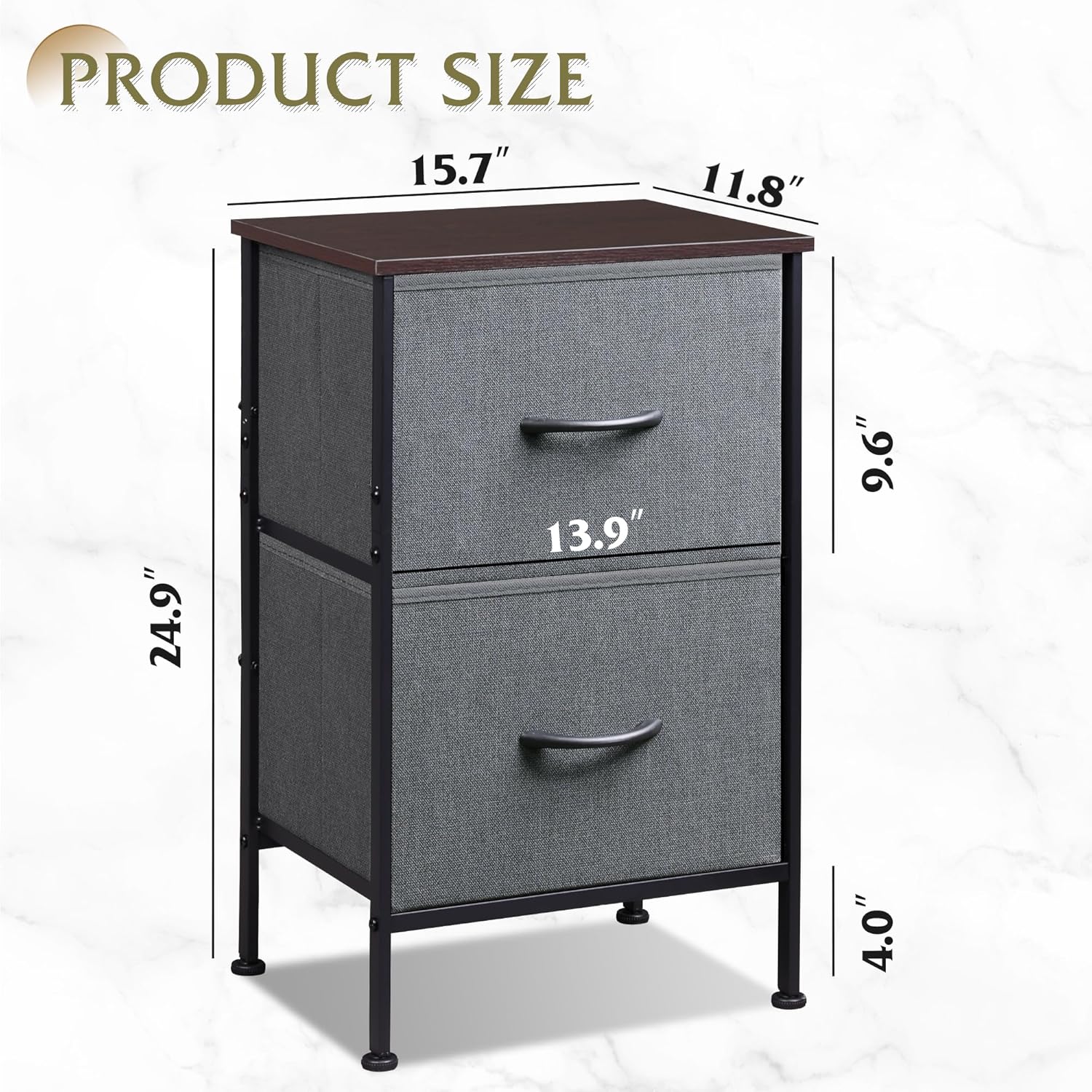 size of small fabric 2-drawer nightstands set of 2