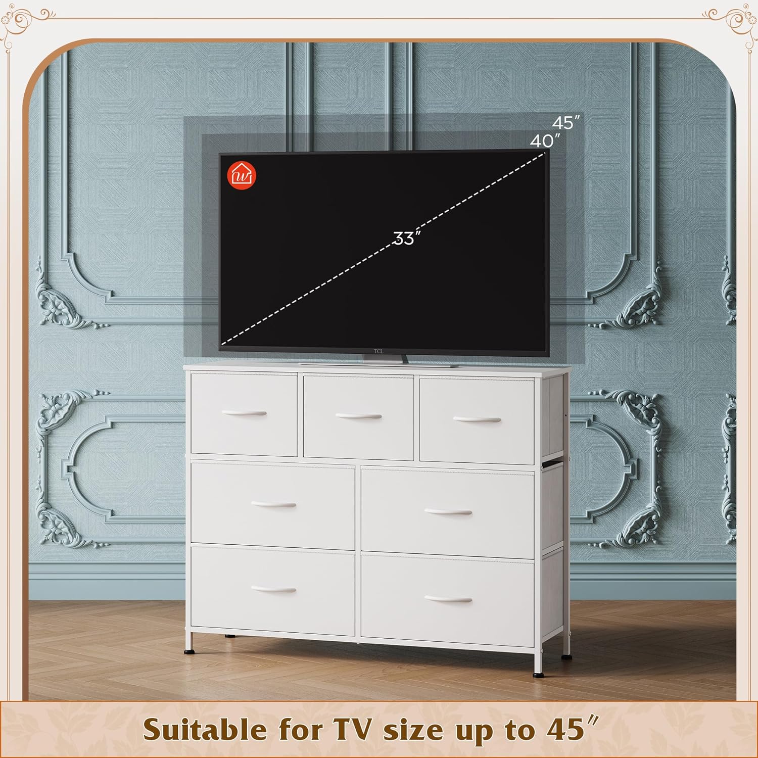 WLIVE Minimalist Fabric 7-Drawer Large Storage Dresser TV Stand