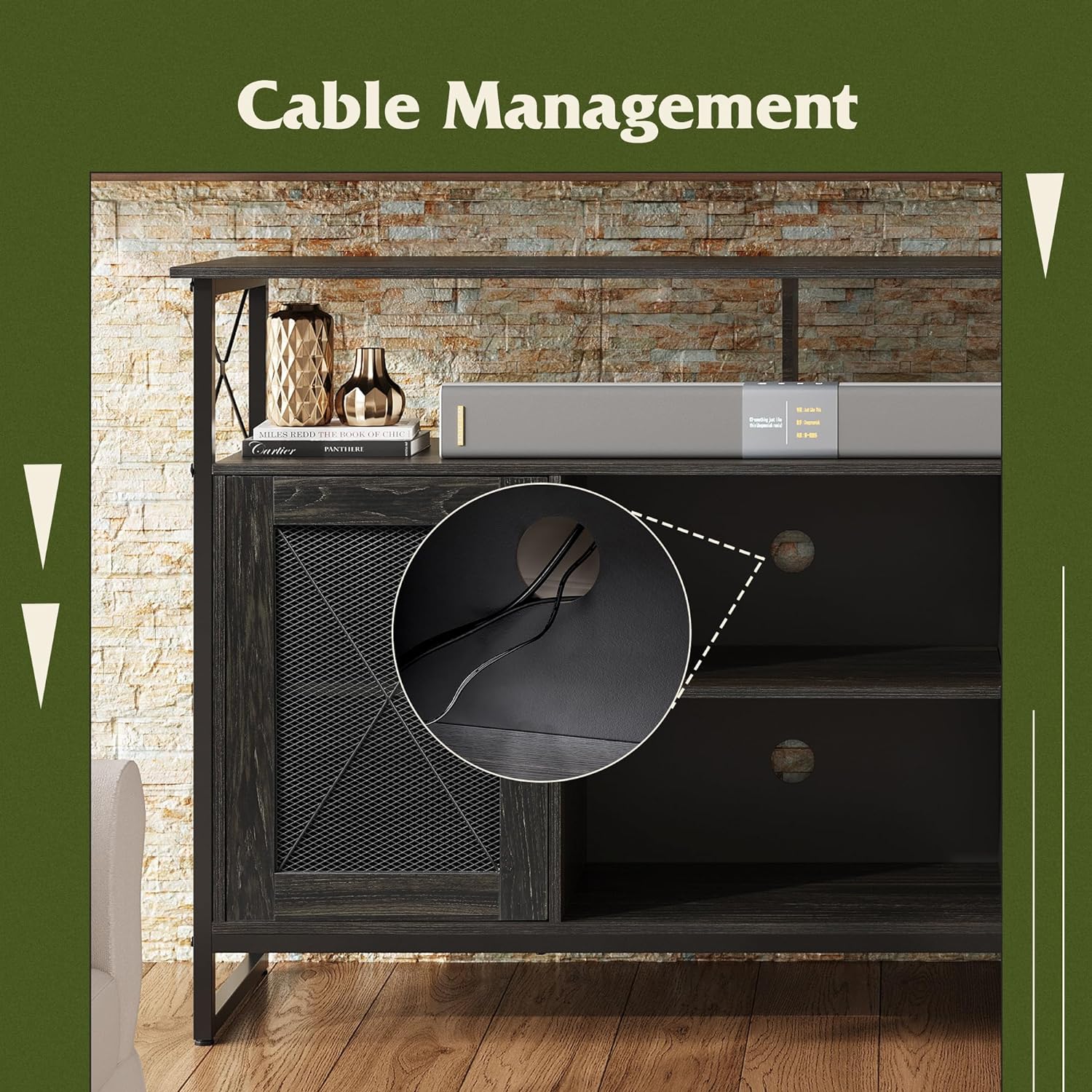 WLIVE Tall Farmhouse Industrial TV Stand Cabinet with Cable Management