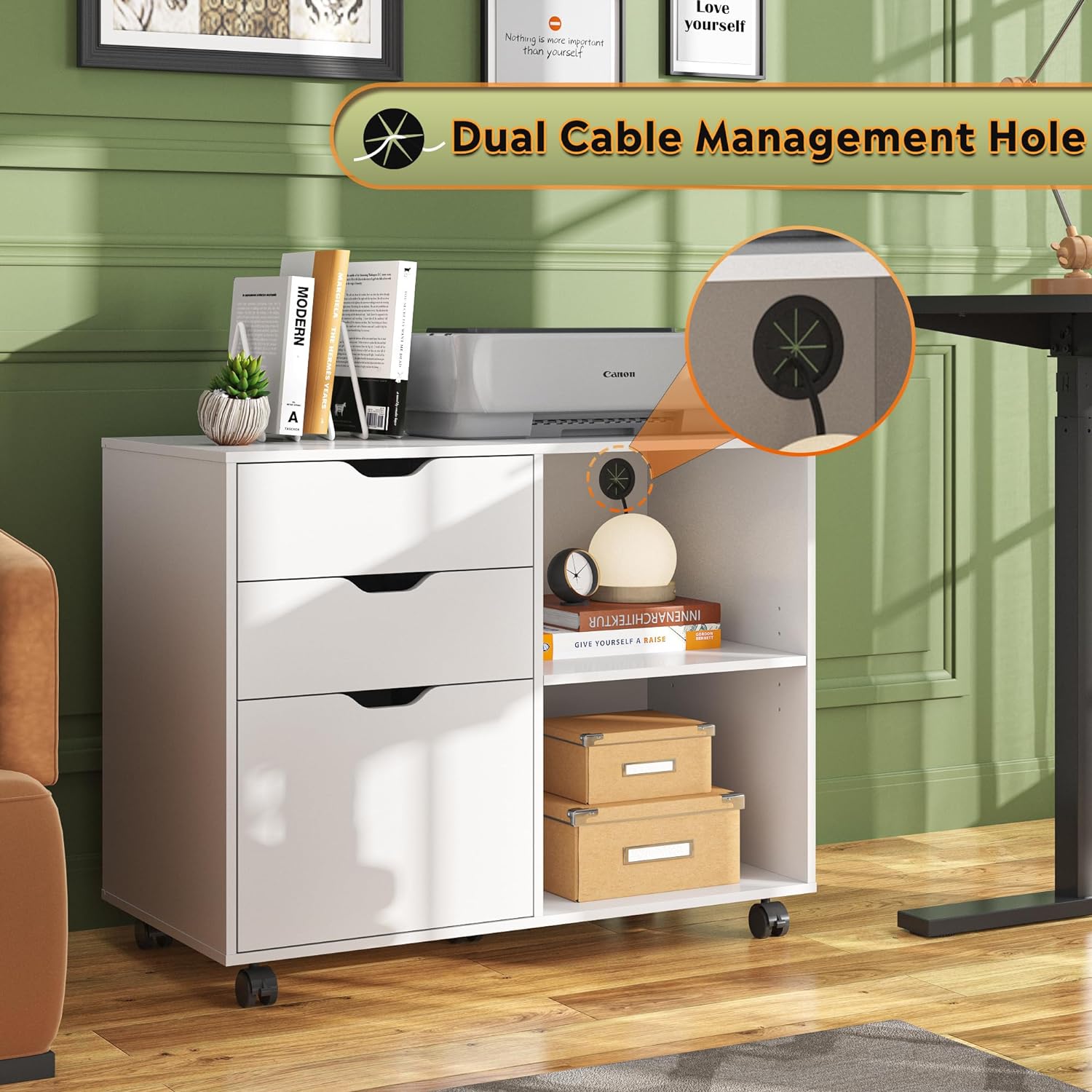 DEVAISE 3-Drawer Wood File Cabinet with 2 Open Shelves