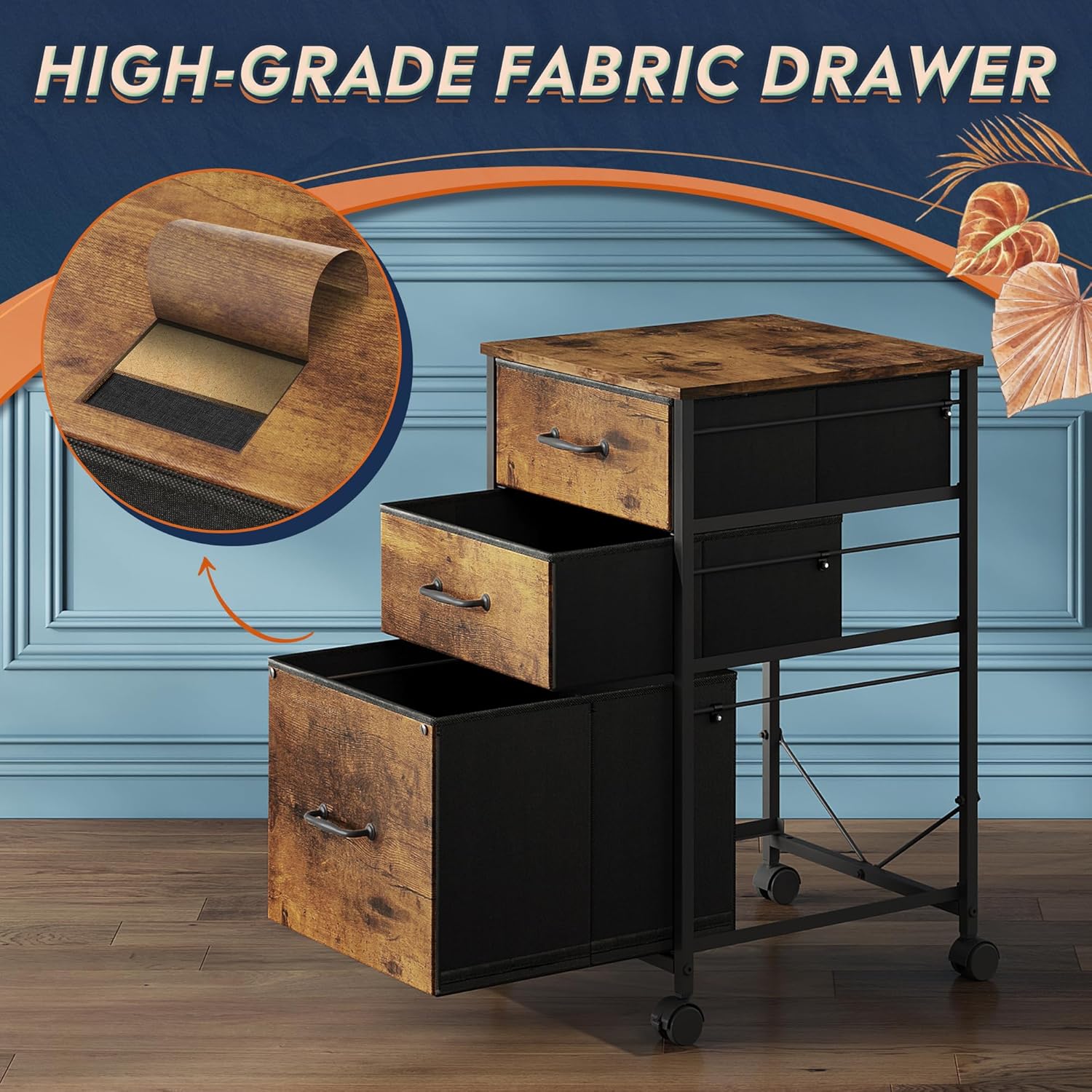 Fabric Drawers of Vertical 3-drawer fabric mobile file cabinet