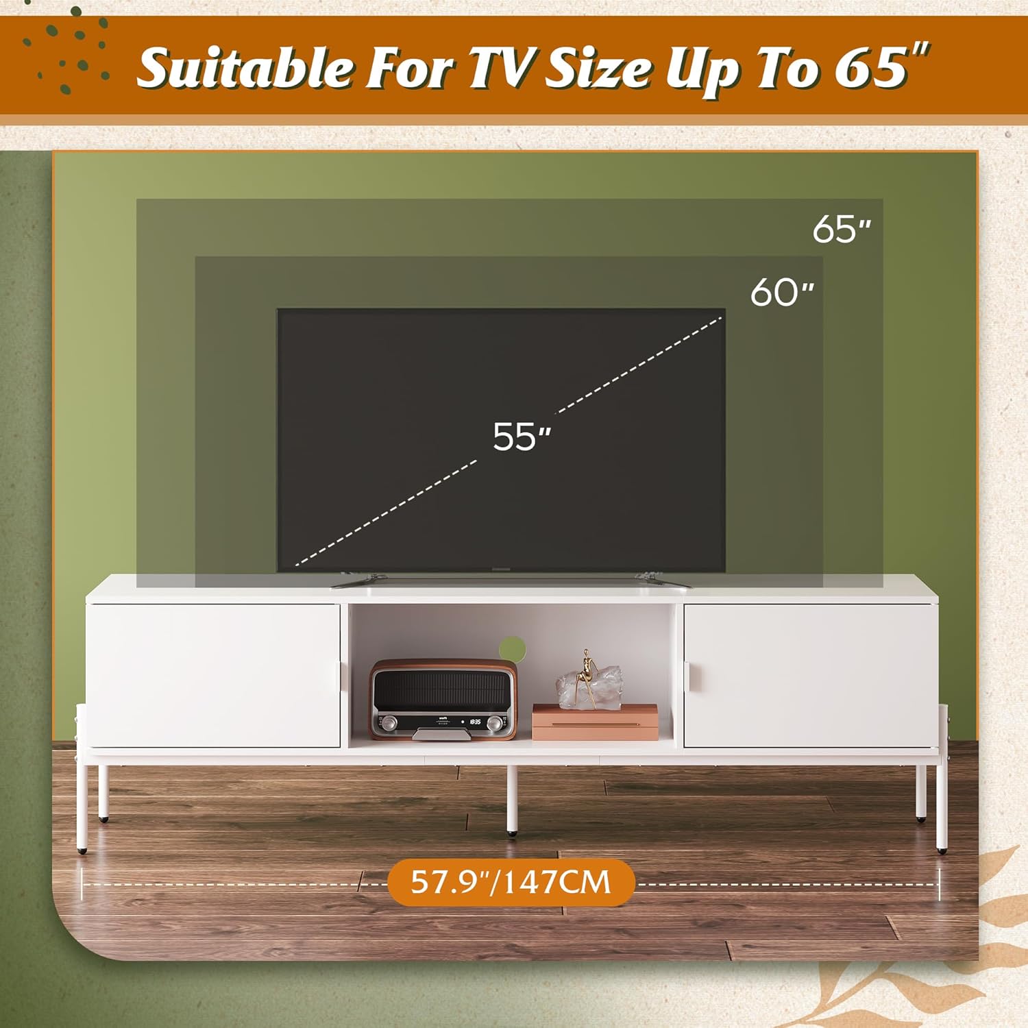 WLIVE Mid Century Modern TV Stand with Metal Legs for 65 inch TV