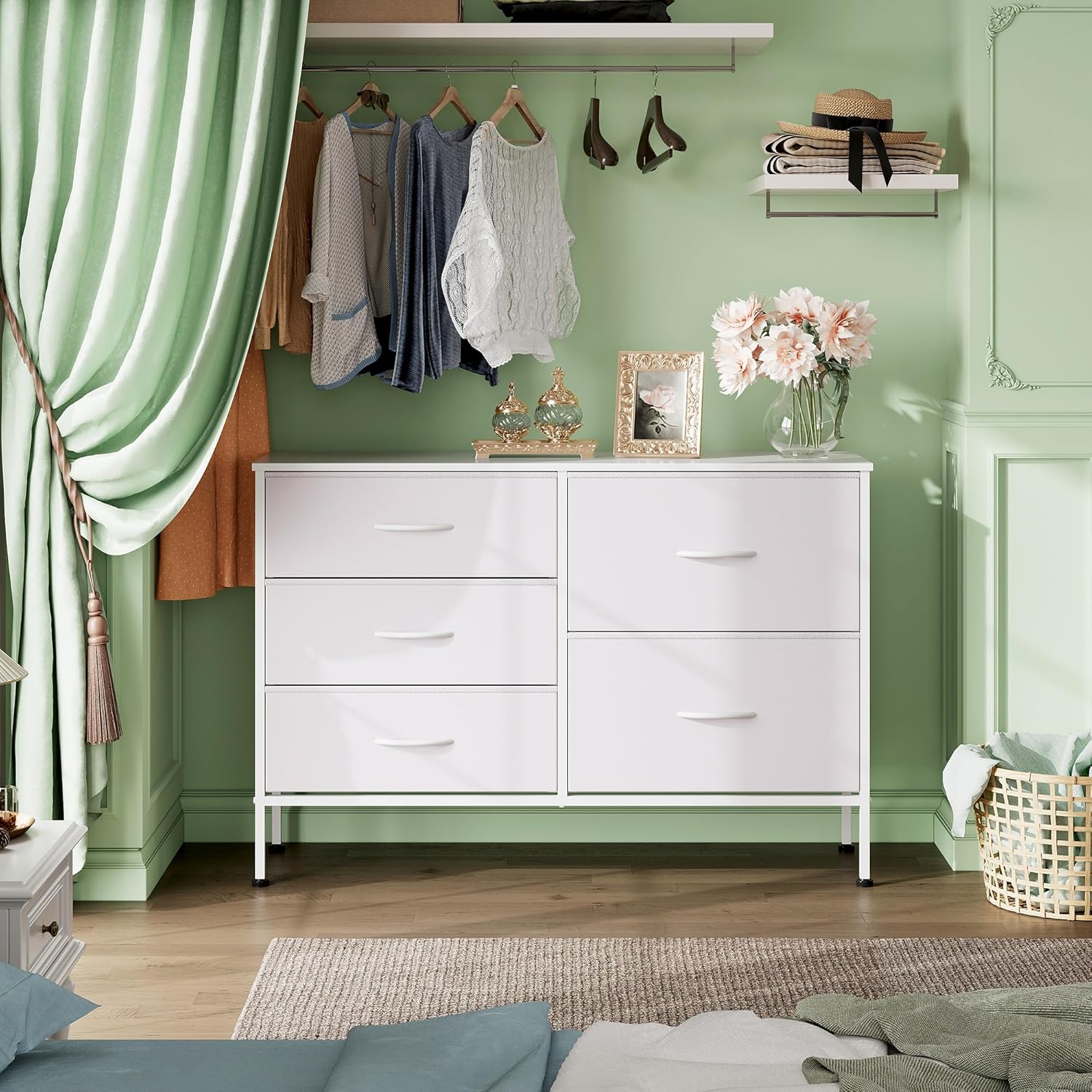 minimalist fabric 5-drawer large storage dresser in closet